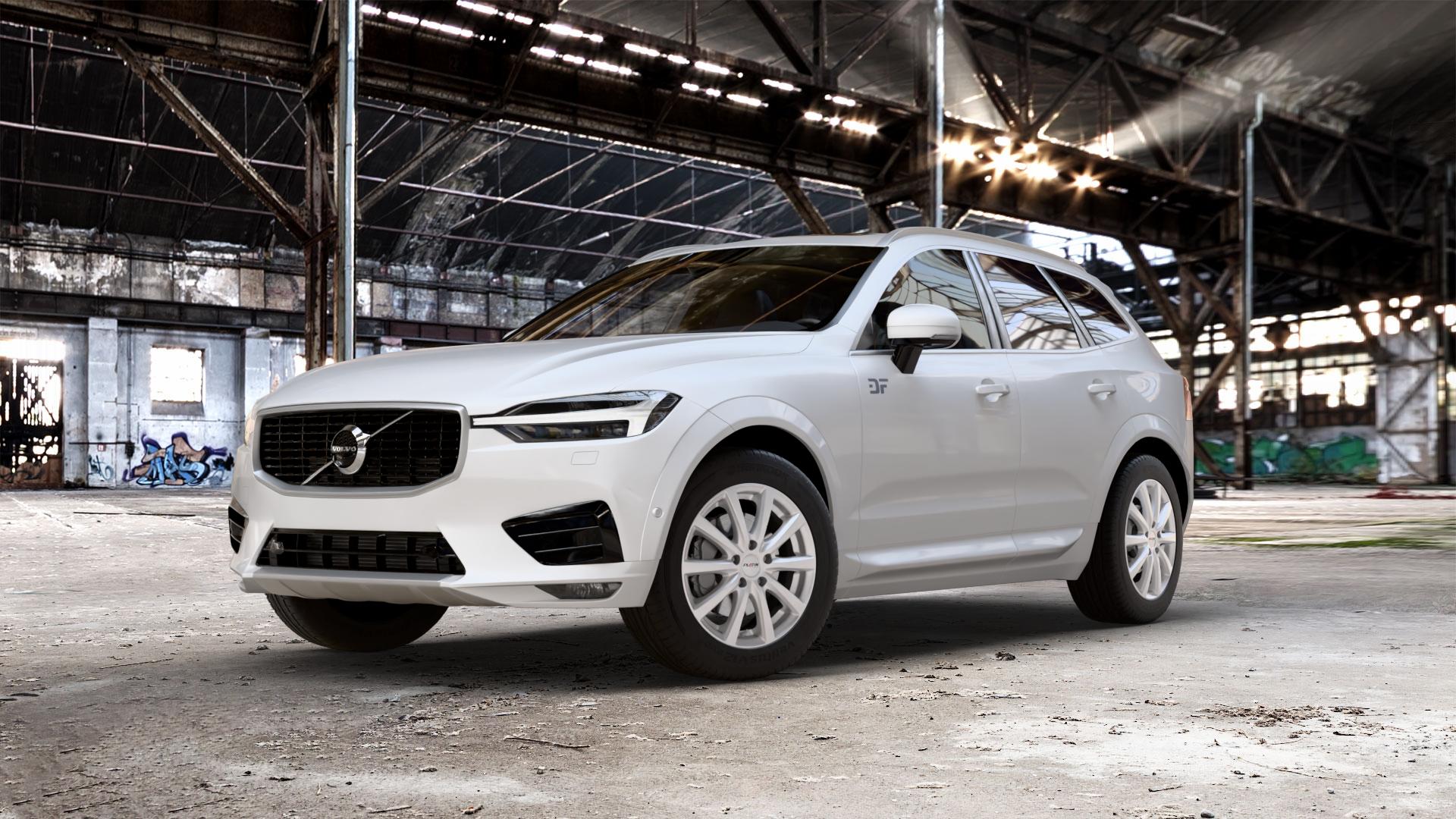 Platin Wheels P 69 polarsilber Felge mit Reifen in 18Zoll Winterfelge Alufelge auf weissem Volvo XC60 Typ U ⬇️ mit 15mm Tieferlegung ⬇️ Old Industrial Hall_max_5300mm_2024 Frontansicht_1