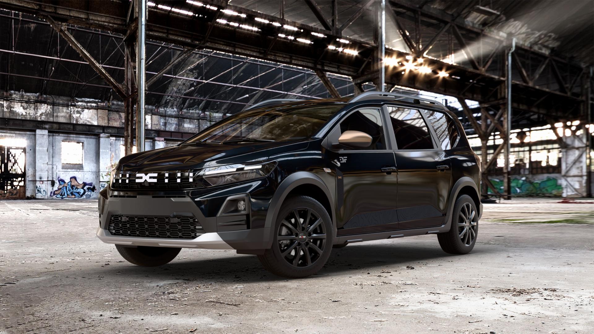 Platin Wheels P 69 schwarz matt Felge mit Reifen in 16Zoll Winterfelge Alufelge auf schwarzem Dacia Jogger Typ DJF Facelift ⬇️ mit 15mm Tieferlegung ⬇️ Old Industrial Hall_max_5300mm_2024 Frontansicht_1