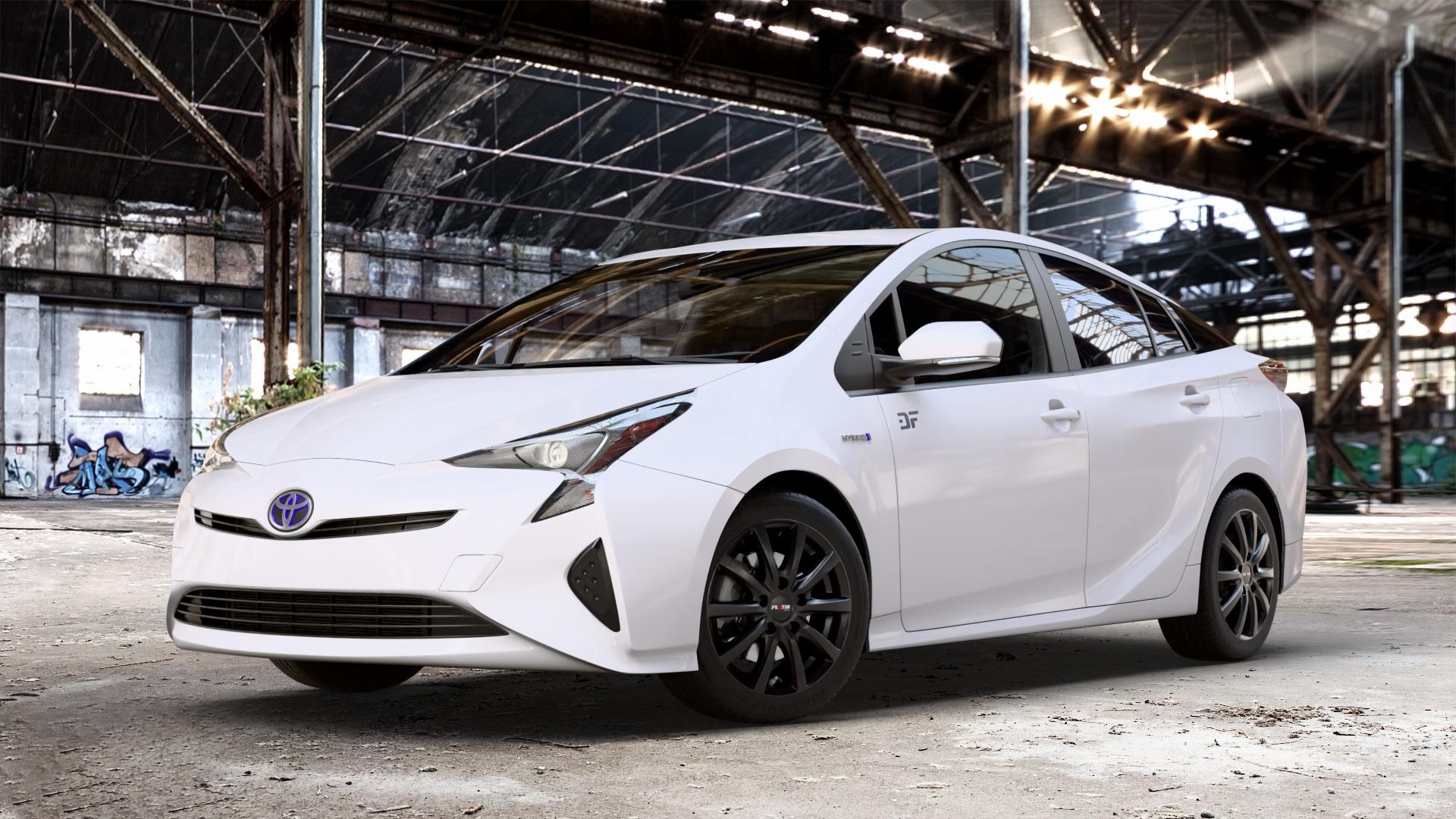 Platin Wheels P 69 schwarz matt Felge mit Reifen in 16Zoll Winterfelge Alufelge auf weissem Toyota Prius IV Typ XW5 ⬇️ mit 15mm Tieferlegung ⬇️ Old Industrial Hall_max_4400mm_2024 Frontansicht_1