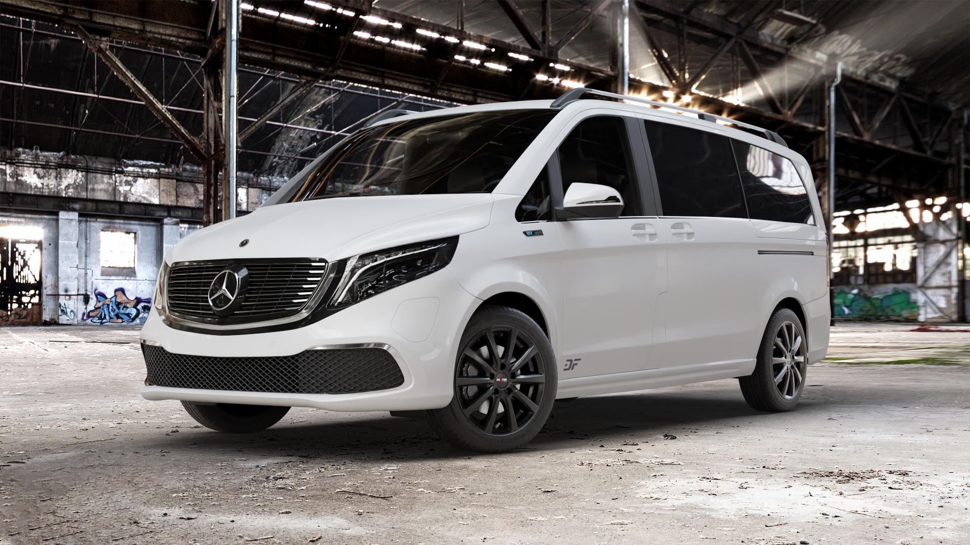 Platin Wheels P 69 schwarz matt Felge mit Reifen in 18Zoll Winterfelge Alufelge auf weissem Mercedes EQV Typ 639/2 ⬇️ mit 15mm Tieferlegung ⬇️ Old Industrial Hall_max_5300mm_2024 Frontansicht_1