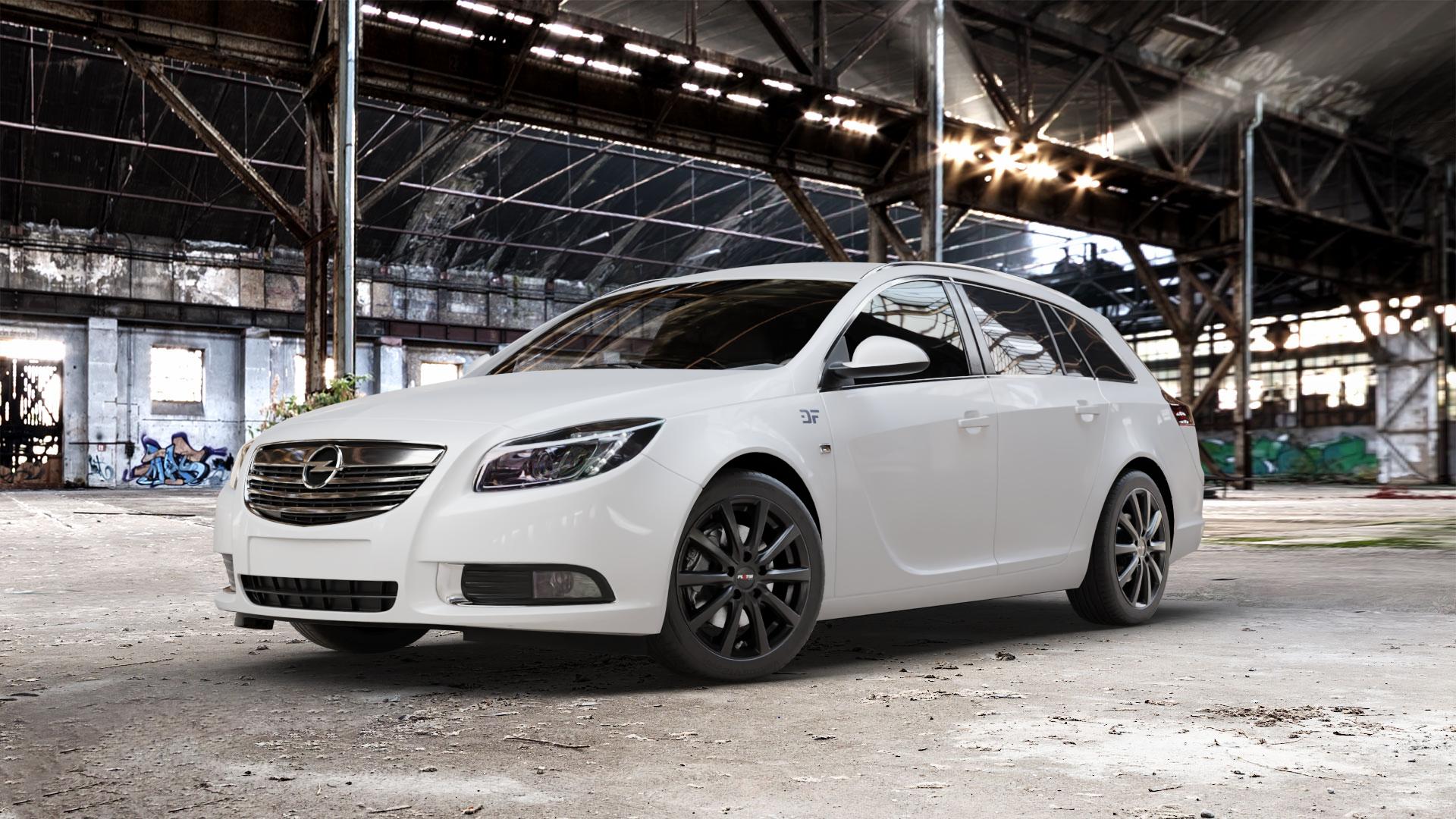 Platin Wheels P 69 schwarz matt Felge mit Reifen in 18Zoll Winterfelge Alufelge auf weissem Opel Insignia I Sports Tourer Facelift ⬇️ mit 15mm Tieferlegung ⬇️ Old Industrial Hall_max_5300mm_2024 Frontansicht_1