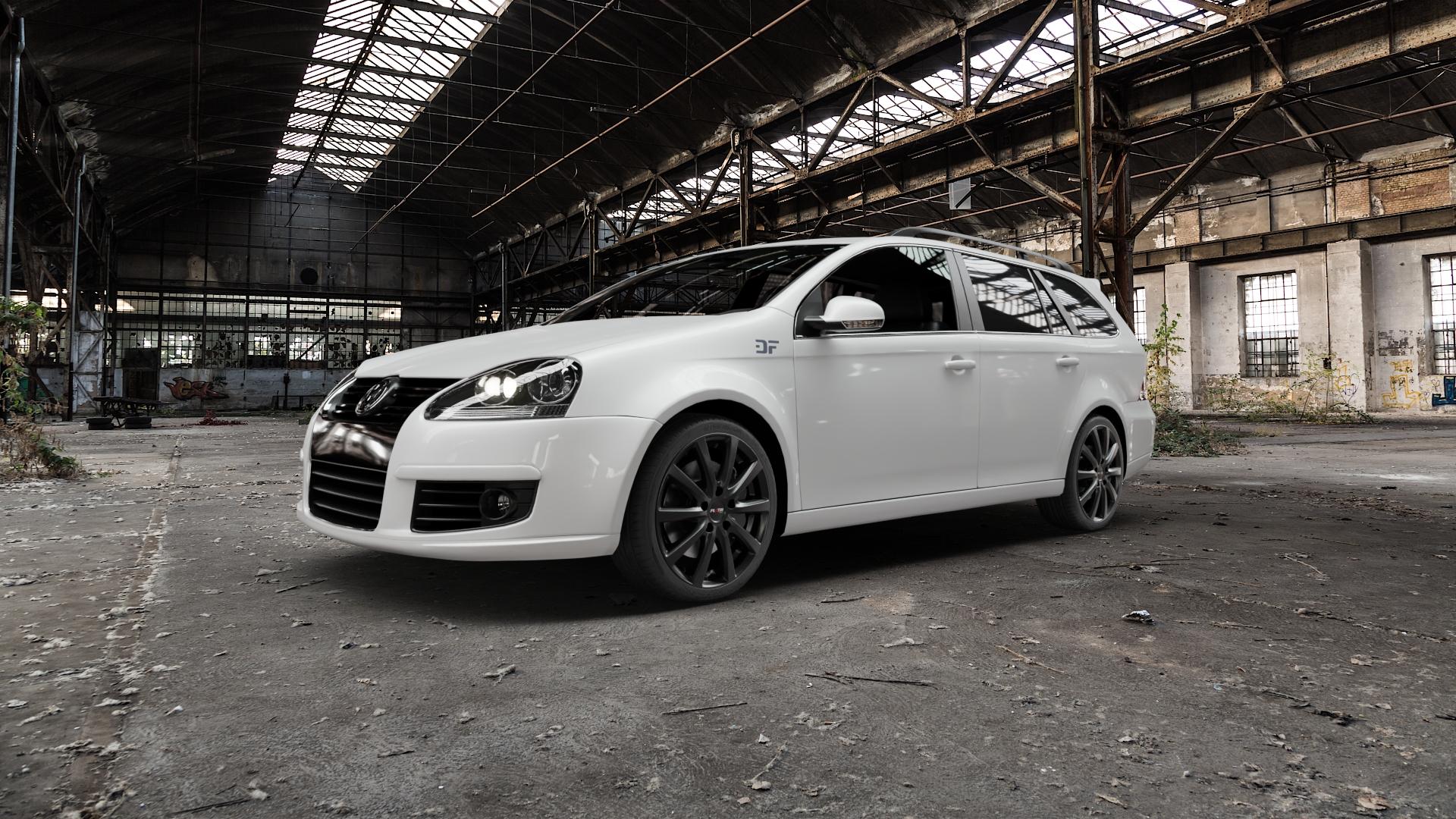 Platin Wheels P 69 schwarz matt Felge mit Reifen in 18Zoll Winterfelge Alufelge auf weissem Volkswagen (VW) Golf 5 Variant ⬇️ mit 15mm Tieferlegung ⬇️ Old Industrial Hall_max5000mm_2022 Frontansicht_1