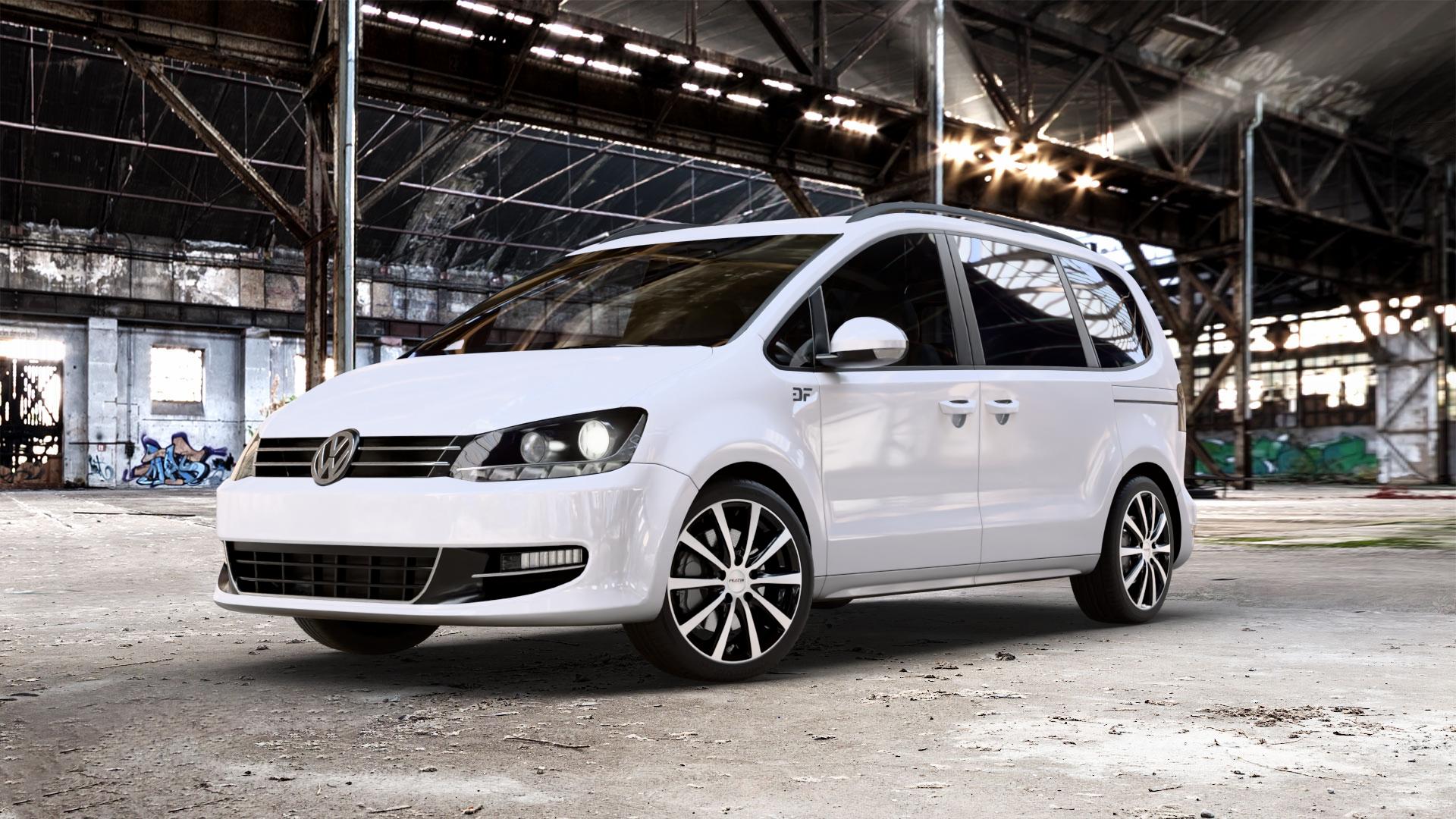 Platin Wheels P 69 schwarz poliert Felge mit Reifen in 18Zoll Alufelge auf weissem Volkswagen (VW) Sharan I Typ 7M II 7N ⬇️ mit 15mm Tieferlegung ⬇️ Old Industrial Hall_max_5300mm_2024 Frontansicht_1