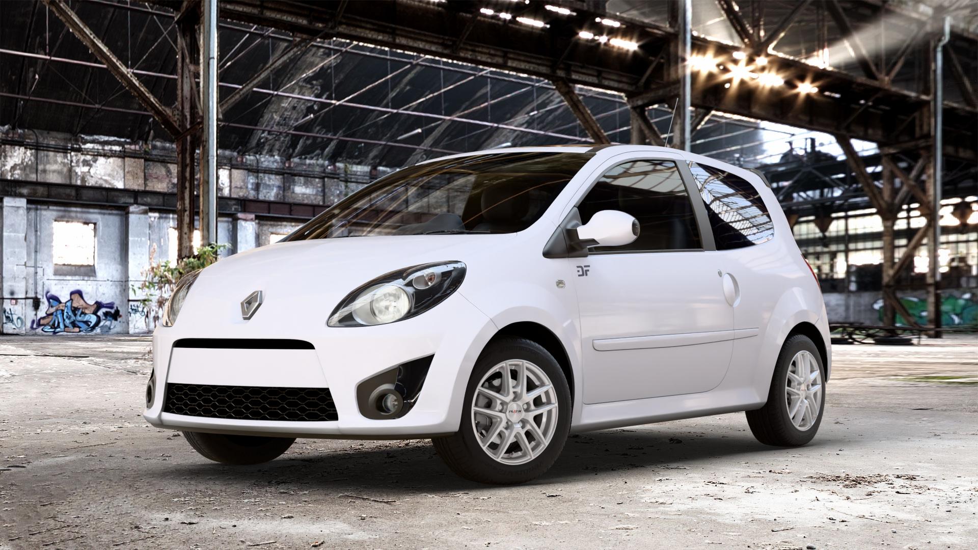 Platin Wheels P 73 polarsilber Felge mit Reifen in 14Zoll Winterfelge Alufelge auf weissem Renault Twingo II Typ CNO 1,2l 43kW (58 PS) 16V 56kW (76 Turbo 74kW (101 1,5l dCi 47kW (64 1,6l RS 98kW (133 55kW (75 62kW (84 63kW (86 ⬇️ mit 15mm Tieferlegung ⬇️ Old Industrial Hall_max_4400mm_2024 Frontansicht_1