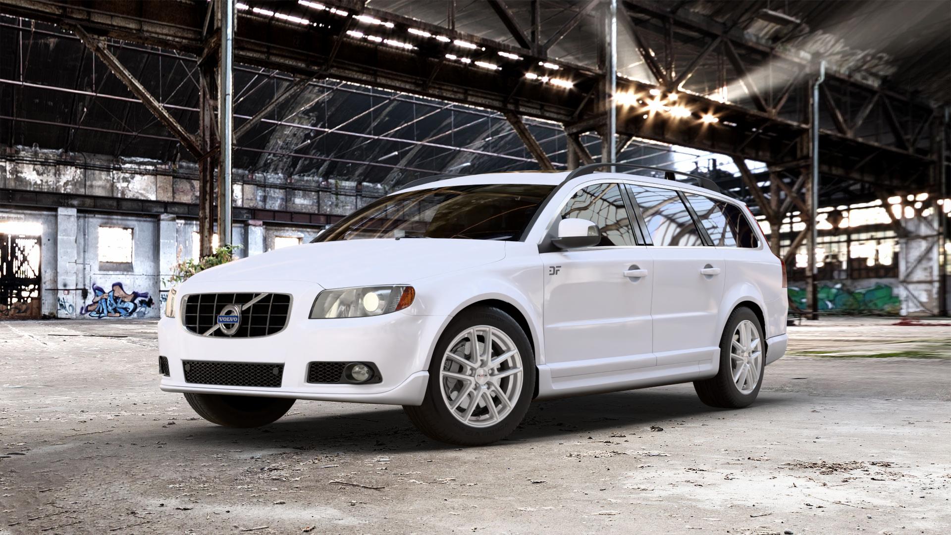 Platin Wheels P 73 polarsilber Felge mit Reifen in 17Zoll Winterfelge Alufelge auf weissem Volvo V70 III Typ B 2,0l 107kW (145 PS) D 100kW (136 1,6l T4 132kW (179 T 149kW (203 D3 120kW (163 DRIVe 80kW (109 84kW (114 D4 133kW (181 ⬇️ mit 15mm Tieferlegung ⬇️ Old Industrial Hall_max_5300mm_2024 Frontansicht_1