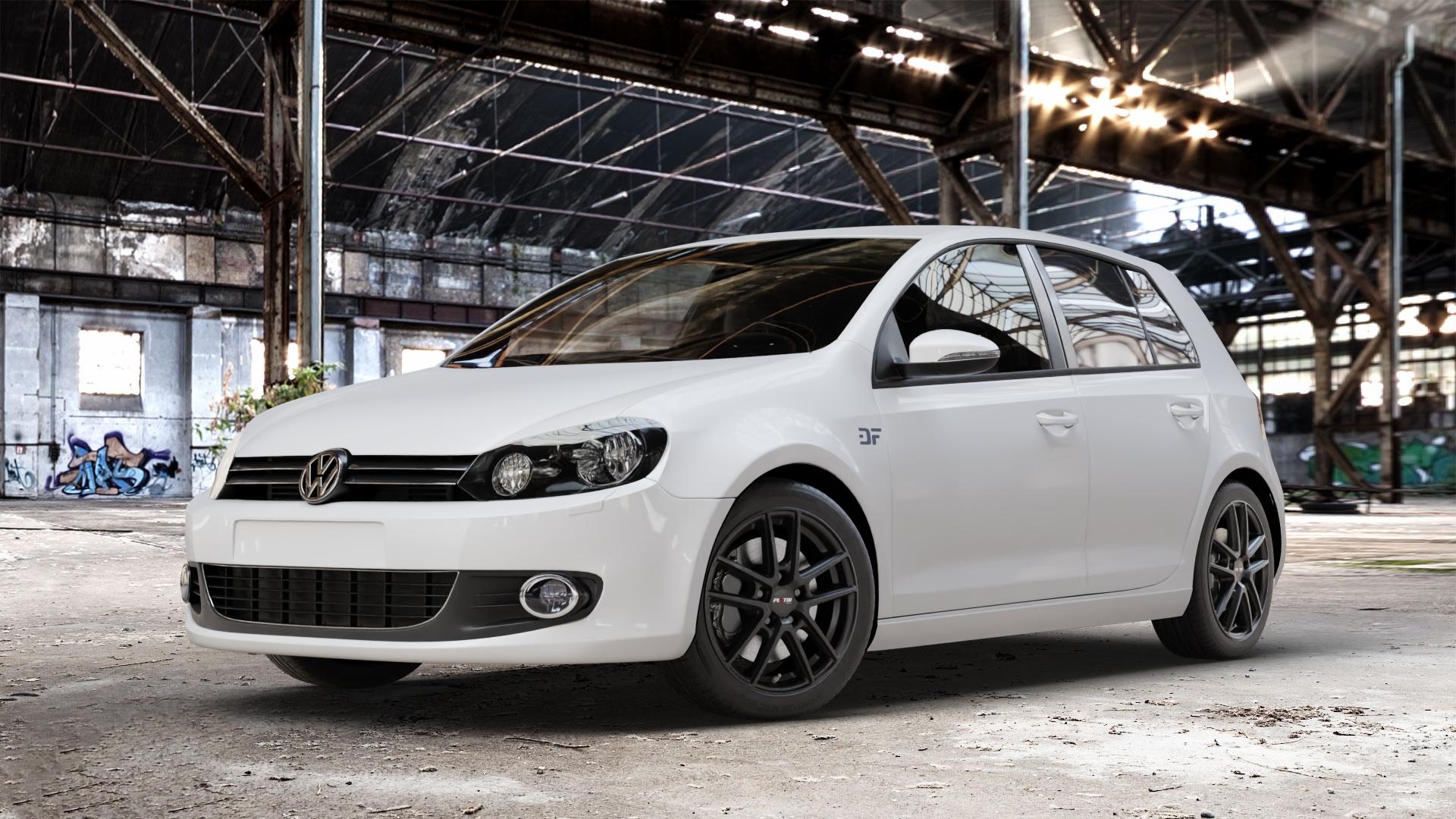 Platin Wheels P 73 racing-schwarz Felge mit Reifen in 17Zoll Winterfelge Alufelge auf weissem Volkswagen (VW) Golf 6 1,4l 59kW (80 PS) 1,6l 75kW (102 TDI 77kW (105 2,0l 81kW (110 TSI 90kW (122 103kW (140 4motion 118kW (160 1,2l 63kW (86 1,8l 66kW (90 BiFu ⬇️ mit 15mm Tieferlegung ⬇️ Old Industrial Hall_max_4400mm_2024 Frontansicht_1