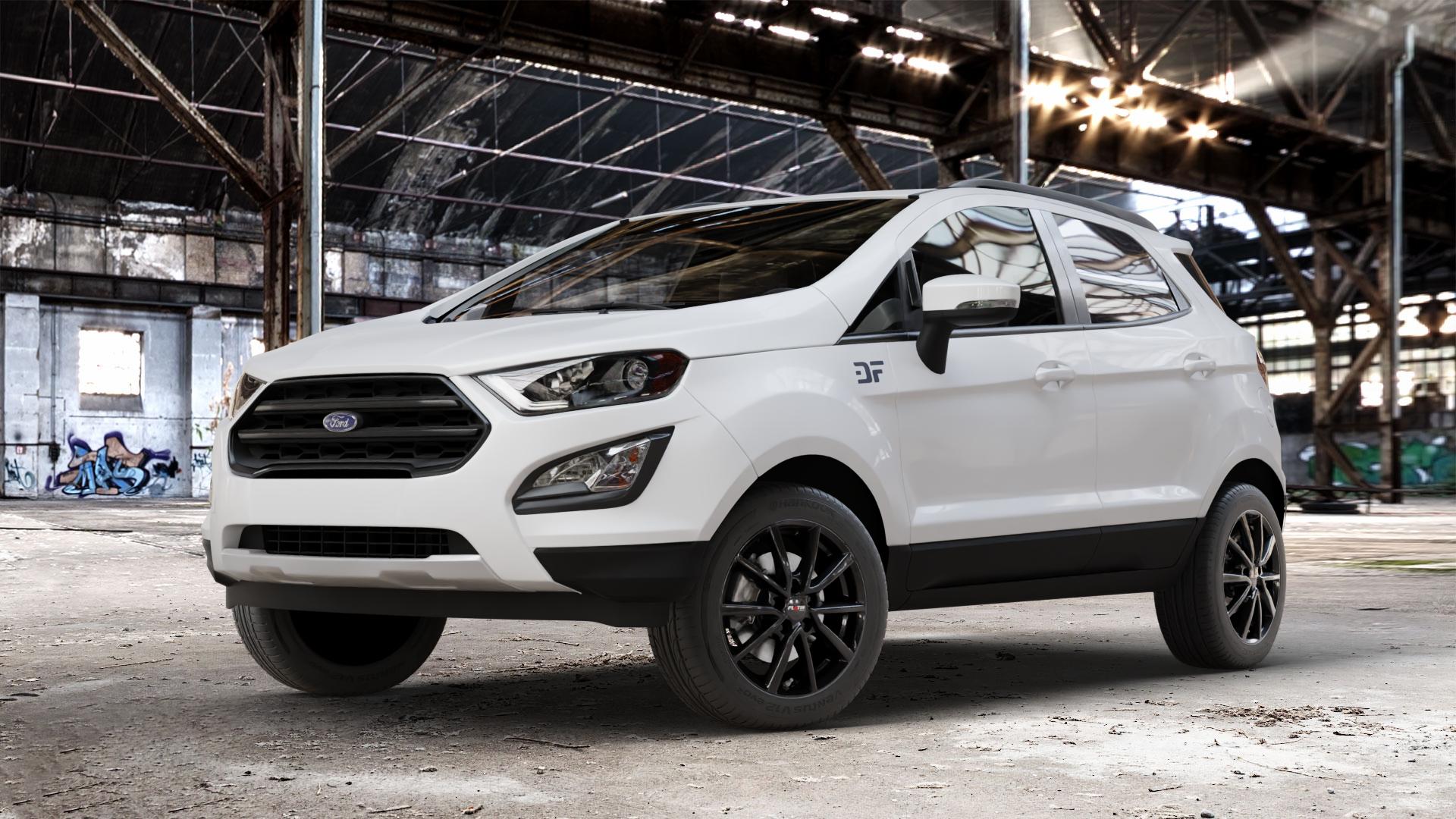 Platin Wheels P 95 diamant-schwarz Felge mit Reifen in 16Zoll Winterfelge Alufelge auf weissem Ford EcoSport Typ JK8 Facelift ⬇️ mit 15mm Tieferlegung ⬇️ Old Industrial Hall_max_4400mm_2024 Frontansicht_1