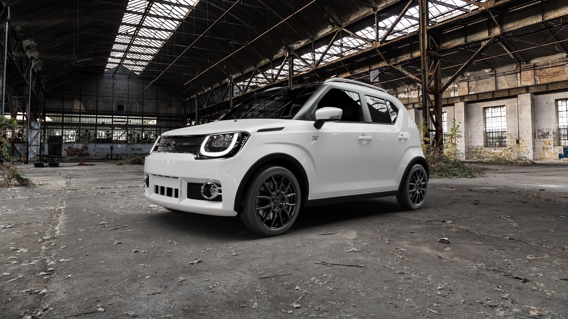 ProLine Wheels AX100 Black Glossy Felge mit Reifen schwarz in 17Zoll Winterfelge Alufelge auf weissem Suzuki Ignis III Typ MF ⬇️ mit 15mm Tieferlegung ⬇️ Old Industrial Hall_max5000mm_2022 Frontansicht_1