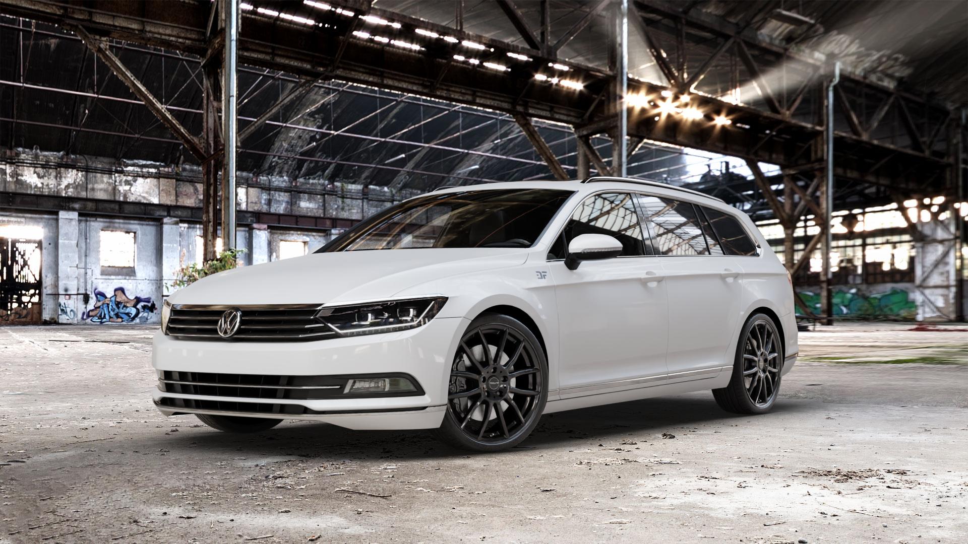 ProLine Wheels AX100 Black Glossy Felge mit Reifen schwarz in 20Zoll Winterfelge Alufelge auf weissem Volkswagen (VW) Passat 3C/B8 Limousine Variant ⬇️ mit 15mm Tieferlegung ⬇️ Old Industrial Hall_max_5300mm_2024 Frontansicht_1