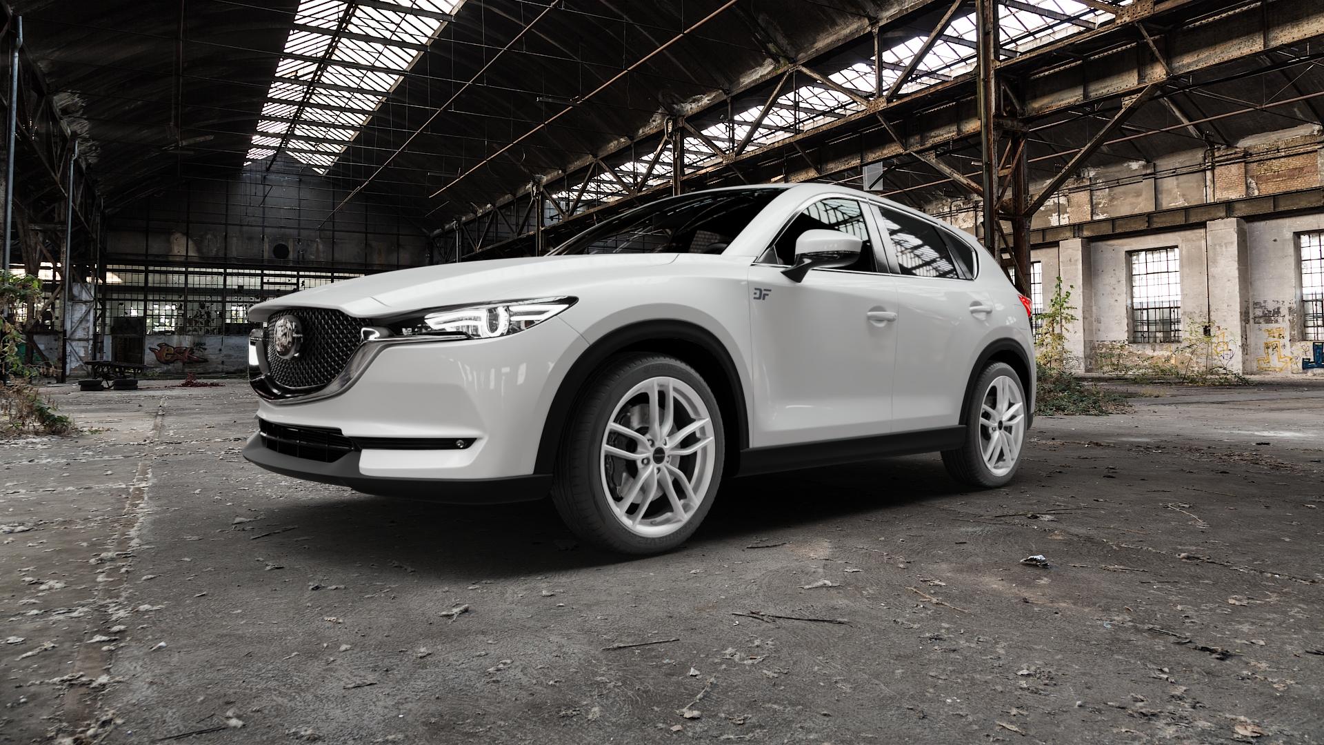 ProLine Wheels ZX100 Arctic Silver Felge mit Reifen silber in 20Zoll Winterfelge Alufelge auf weissem Mazda CX-5 Typ KF ⬇️ mit 15mm Tieferlegung ⬇️ Old Industrial Hall_max5000mm_2022 Frontansicht_1