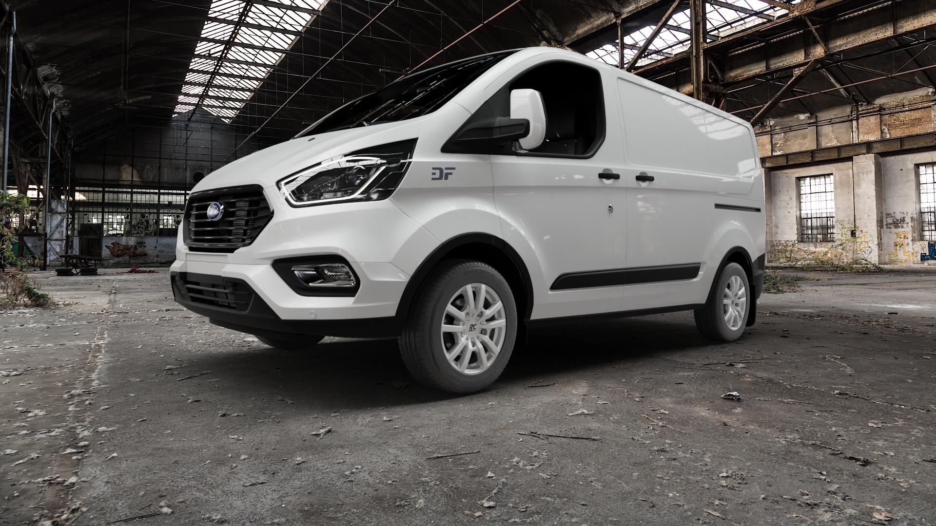 RC Design RC25T kristallsilber lackiert Felge mit Reifen in 16Zoll Winterfelge Alufelge auf weissem Ford Transit Custom Typ FCC Facelift (18->) ⬇️ mit 15mm Tieferlegung ⬇️ Old Industrial Hall_max5000mm_2022 Frontansicht_1
