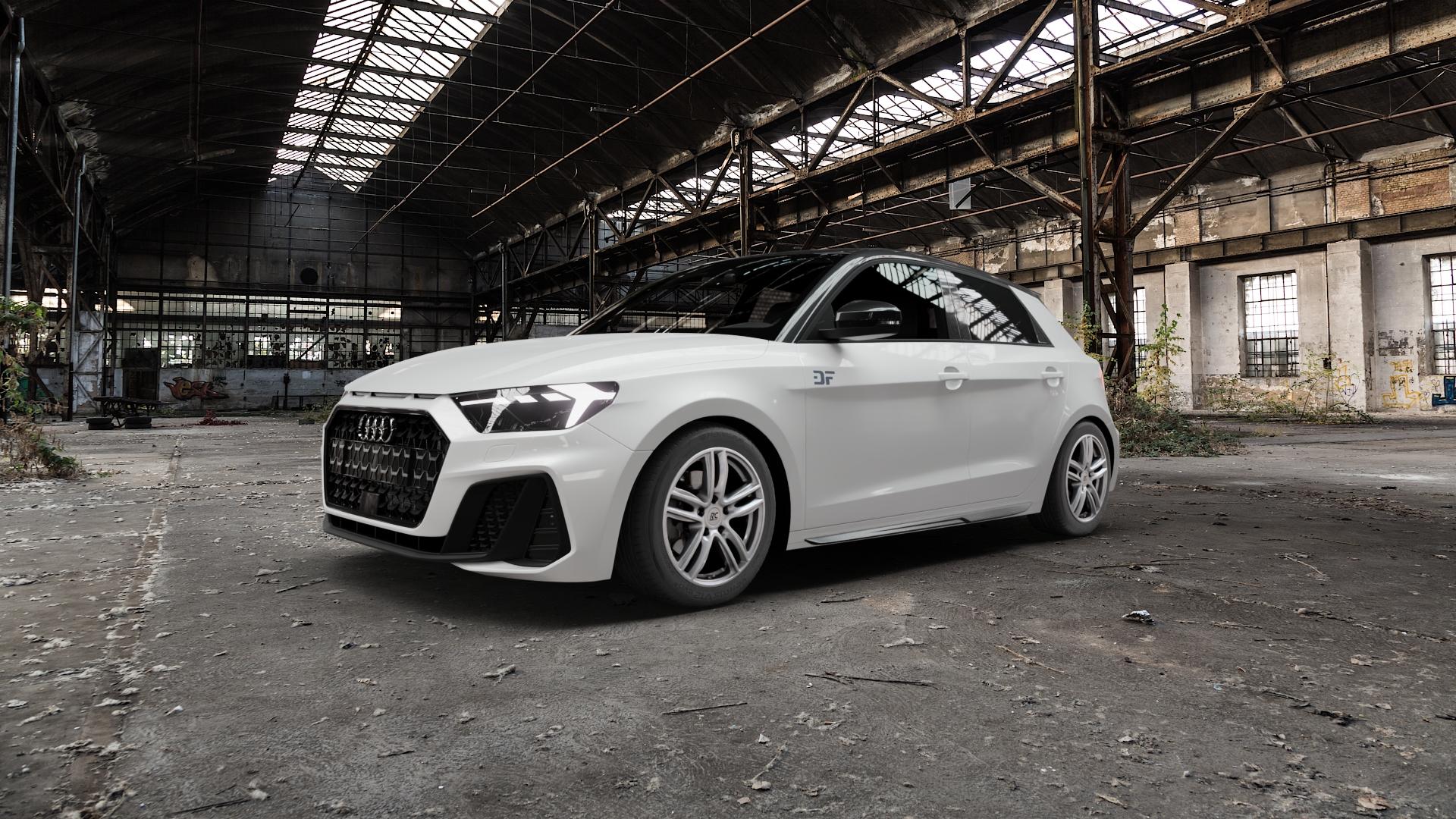 RC Design RC27 kristallsilber lackiert Felge mit Reifen in 16Zoll Winterfelge Alufelge auf weissem Audi A1 Typ GB (Sportback) ⬇️ mit 15mm Tieferlegung ⬇️ Old Industrial Hall_max5000mm_2022 Frontansicht_1