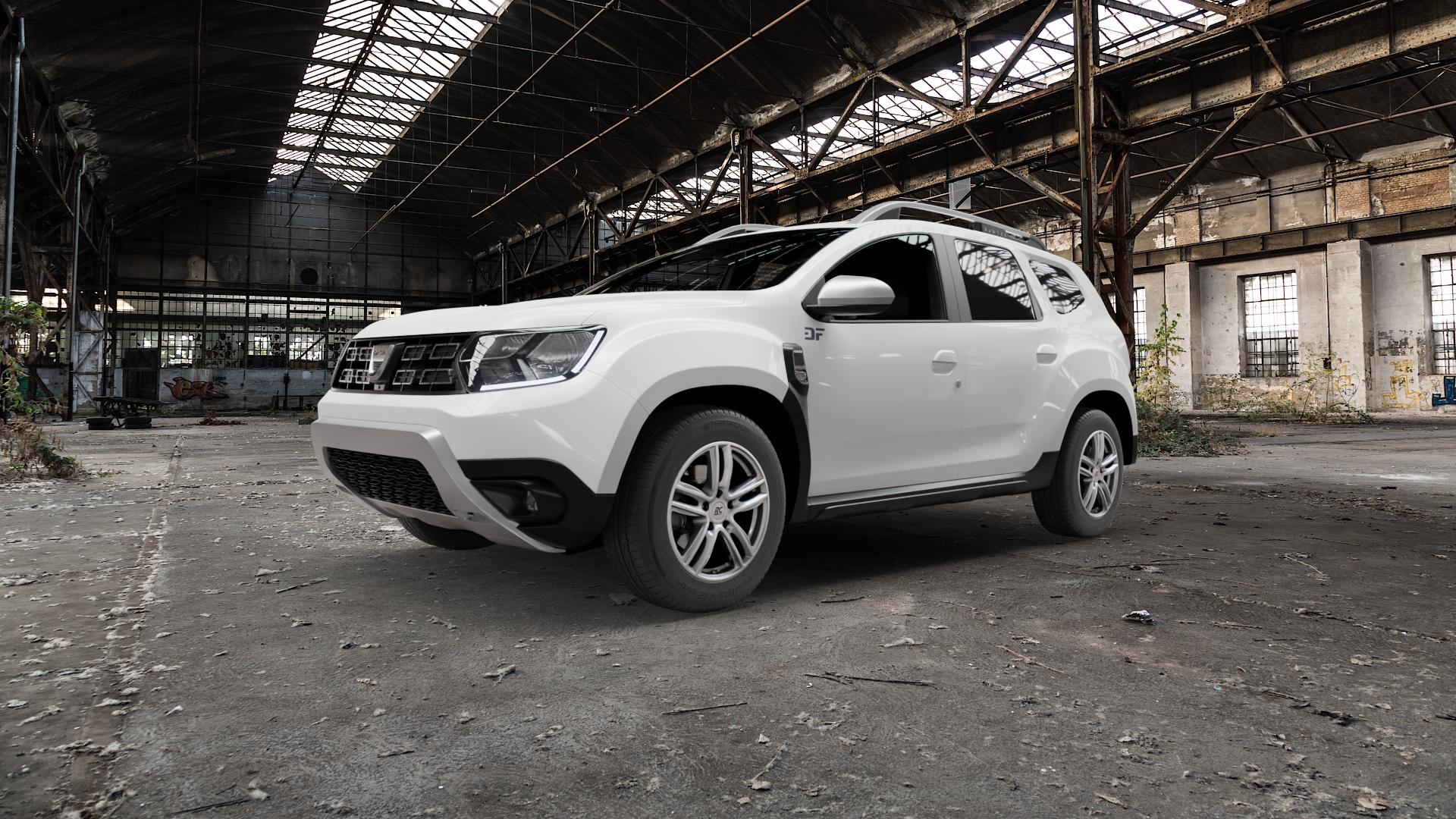 RC Design RC27 kristallsilber lackiert Felge mit Reifen in 16Zoll Winterfelge Alufelge auf weissem Dacia Duster Typ SR ⬇️ mit 15mm Tieferlegung ⬇️ Old Industrial Hall_max5000mm_2022 Frontansicht_1