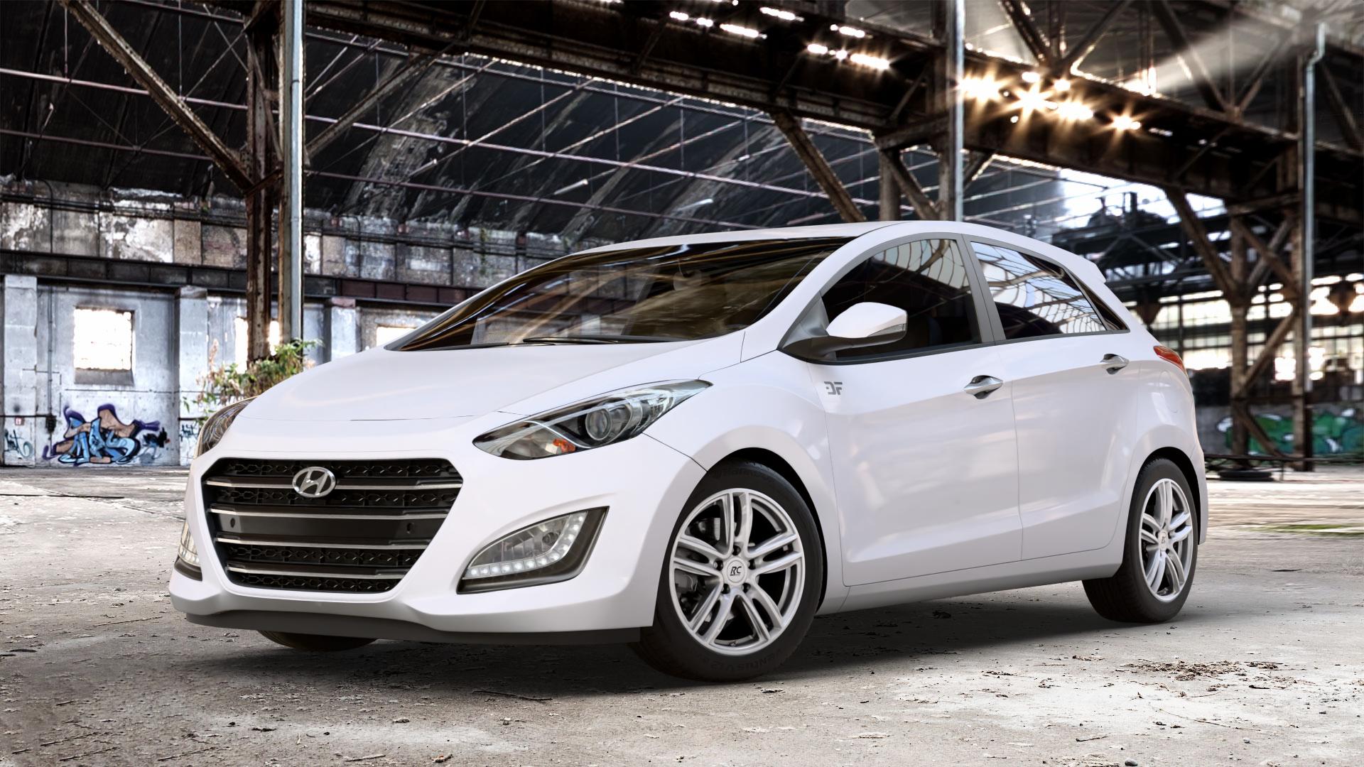 RC Design RC27 kristallsilber lackiert Felge mit Reifen in 16Zoll Winterfelge Alufelge auf weissem Hyundai i30 Typ GDH Facelift ⬇️ mit 15mm Tieferlegung ⬇️ Old Industrial Hall_max_4400mm_2024 Frontansicht_1