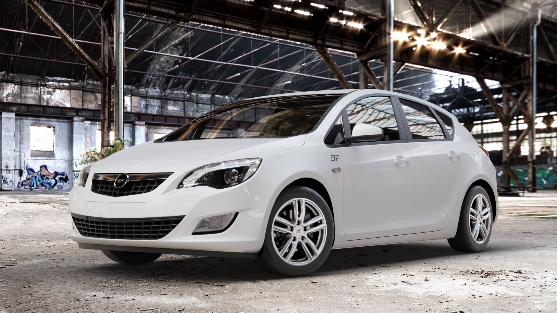RC Design RC27 kristallsilber lackiert Felge mit Reifen in 16Zoll Winterfelge Alufelge auf weissem Opel Astra J Typ P-J Stufenheck ⬇️ mit 15mm Tieferlegung ⬇️ Old Industrial Hall_max_4400mm_2024 Frontansicht_1