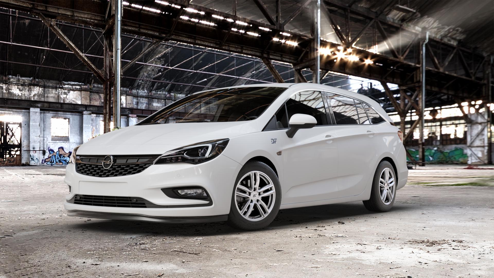 RC Design RC27 kristallsilber lackiert Felge mit Reifen in 16Zoll Winterfelge Alufelge auf weissem Opel Astra K Sports Tourer Typ B-K ⬇️ mit 15mm Tieferlegung ⬇️ Old Industrial Hall_max_5300mm_2024 Frontansicht_1