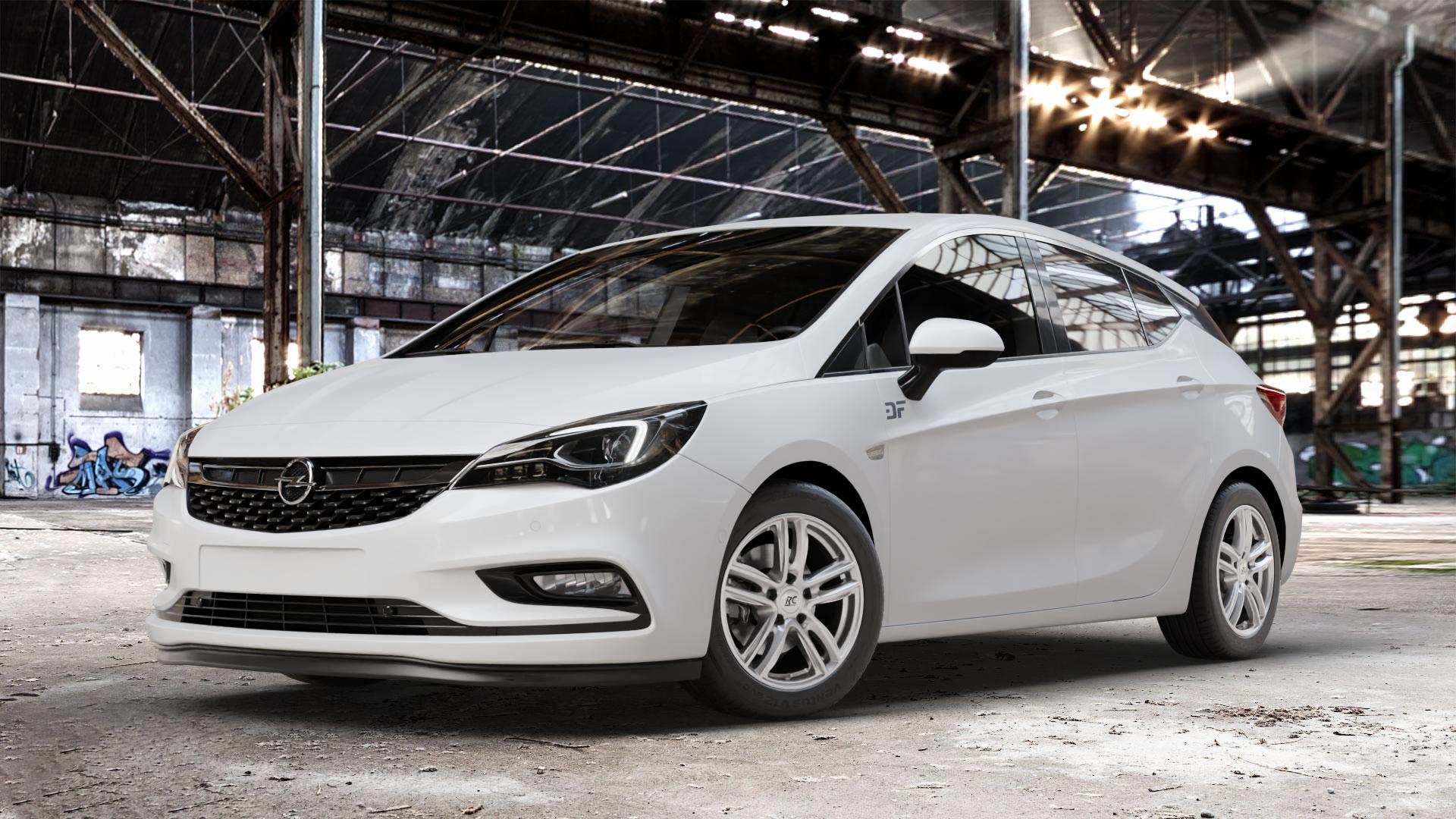 RC Design RC27 kristallsilber lackiert Felge mit Reifen in 16Zoll Winterfelge Alufelge auf weissem Opel Astra K Typ B-K ⬇️ mit 15mm Tieferlegung ⬇️ Old Industrial Hall_max_4400mm_2024 Frontansicht_1
