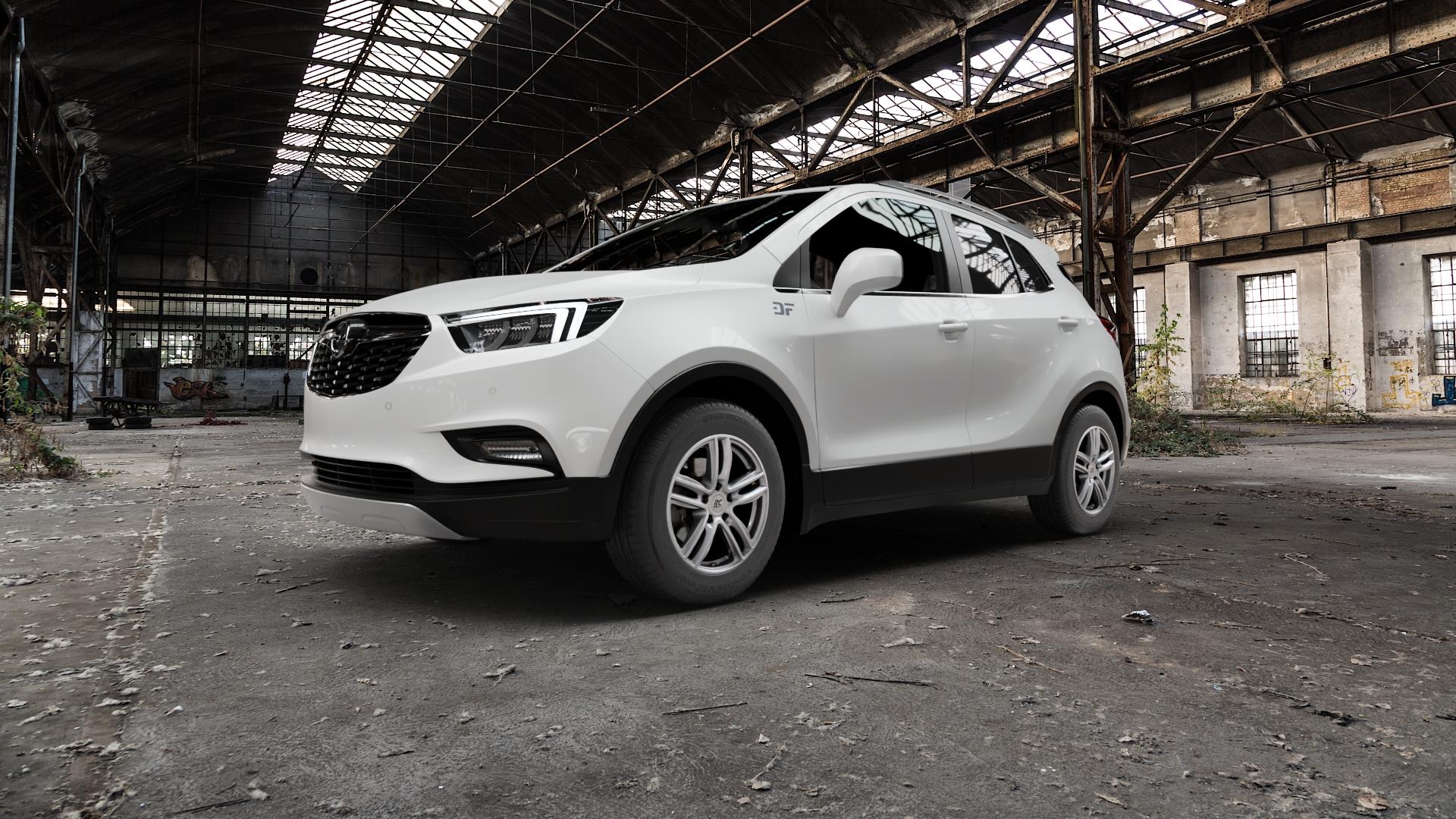 RC Design RC27 kristallsilber lackiert Felge mit Reifen in 16Zoll Winterfelge Alufelge auf weissem Opel Mokka X Typ J-A ⬇️ mit 15mm Tieferlegung ⬇️ Old Industrial Hall_max5000mm_2022 Frontansicht_1