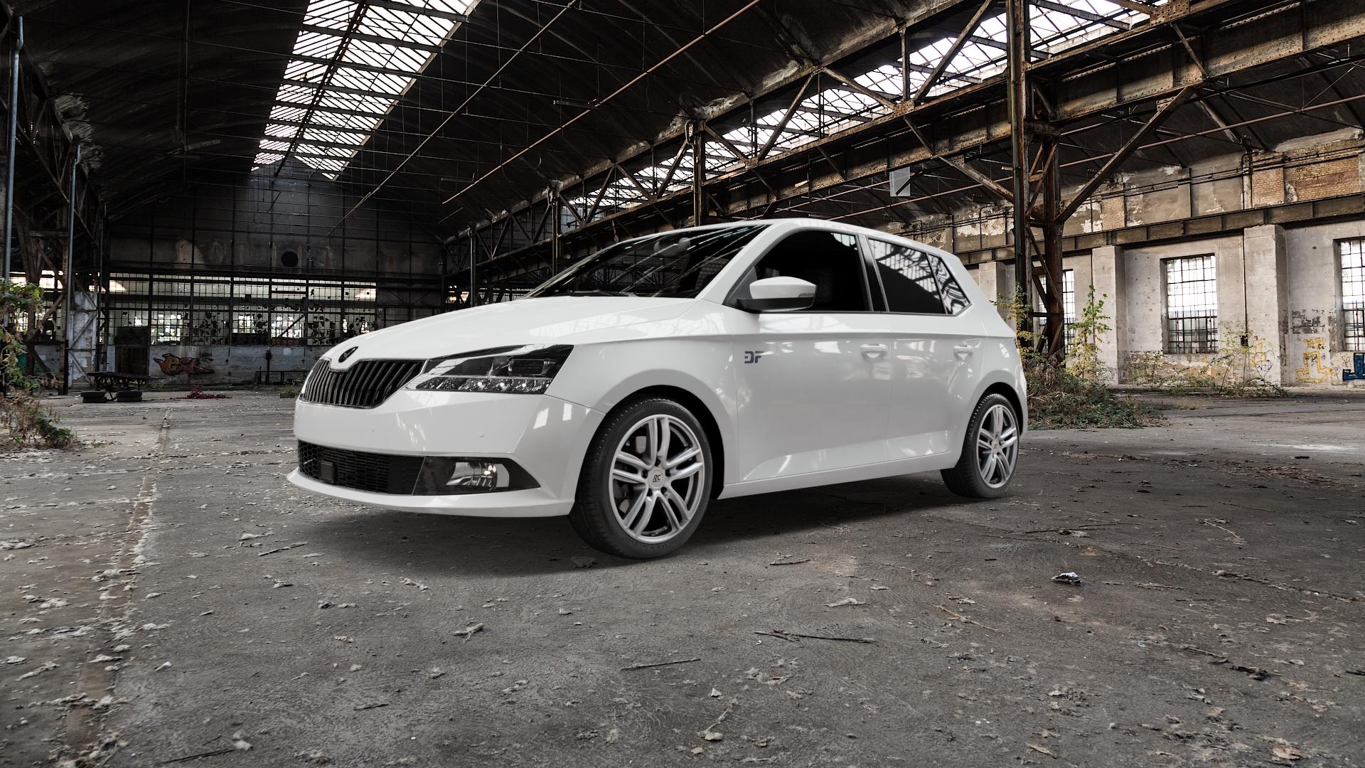 RC Design RC27 kristallsilber lackiert Felge mit Reifen in 16Zoll Winterfelge Alufelge auf weissem Skoda Fabia III Typ 5J Facelift ⬇️ mit 15mm Tieferlegung ⬇️ Old Industrial Hall_max5000mm_2022 Frontansicht_1