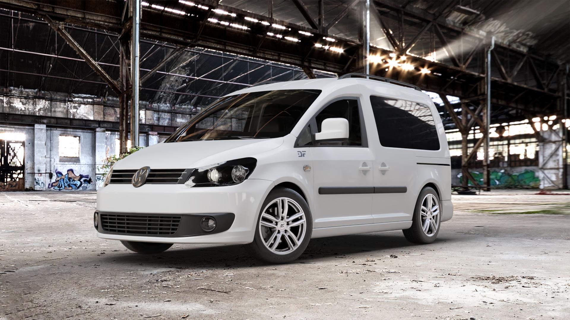 RC Design RC27 kristallsilber lackiert Felge mit Reifen in 16Zoll Winterfelge Alufelge auf weissem Volkswagen (VW) Caddy 3 ⬇️ mit 15mm Tieferlegung ⬇️ Old Industrial Hall_max_5300mm_2024 Frontansicht_1