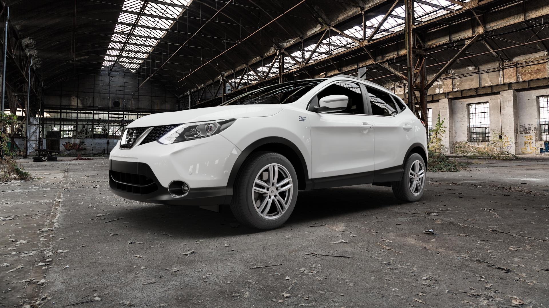 RC Design RC27 kristallsilber lackiert Felge mit Reifen in 17Zoll Winterfelge Alufelge auf weissem Nissan Qashqai Typ J11 Facelift ⬇️ mit 15mm Tieferlegung ⬇️ Old Industrial Hall_max5000mm_2022 Frontansicht_1