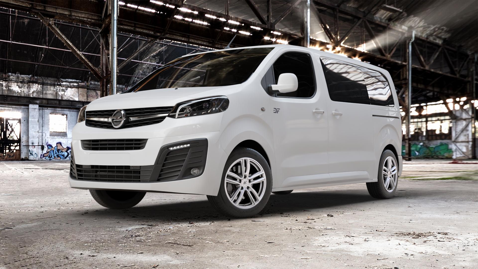 RC Design RC27 kristallsilber lackiert Felge mit Reifen in 17Zoll Winterfelge Alufelge auf weissem Opel Zafira Life Typ V ⬇️ mit 15mm Tieferlegung ⬇️ Old Industrial Hall_max_5300mm_2024 Frontansicht_1