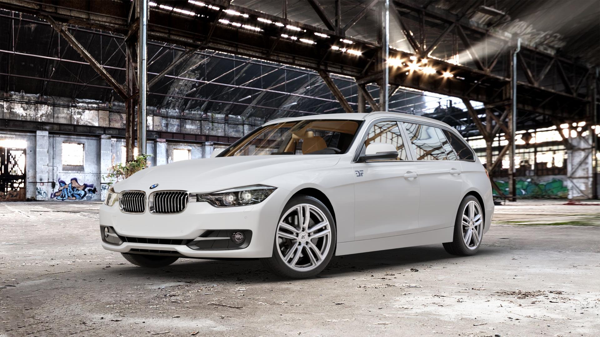 RC Design RC27 kristallsilber lackiert Felge mit Reifen in 18Zoll Winterfelge Alufelge auf weissem BMW 320i Typ F31 (Touring) 328i 316d 318d 320d 316i EffDyn Edition 325d 335i xDrive 335d ⬇️ mit 15mm Tieferlegung ⬇️ Old Industrial Hall_max_5300mm_2024 Frontansicht_1