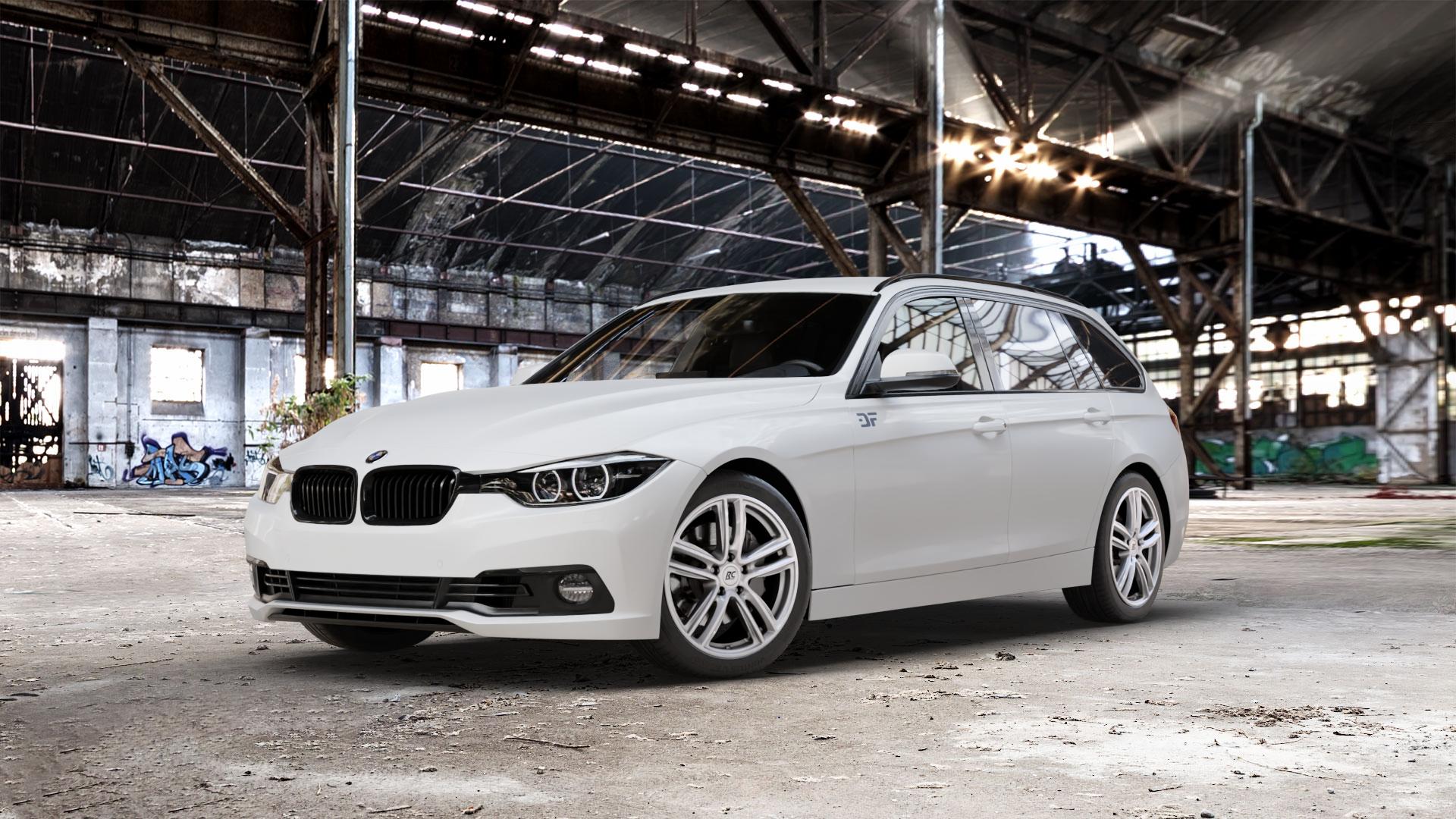 RC Design RC27 kristallsilber lackiert Felge mit Reifen in 18Zoll Winterfelge Alufelge auf weissem BMW 330d Typ F31 (Touring) xDrive 318i 330i 340i 3er Touring (3K, 3K-N1) ⬇️ mit 15mm Tieferlegung ⬇️ Old Industrial Hall_max_5300mm_2024 Frontansicht_1