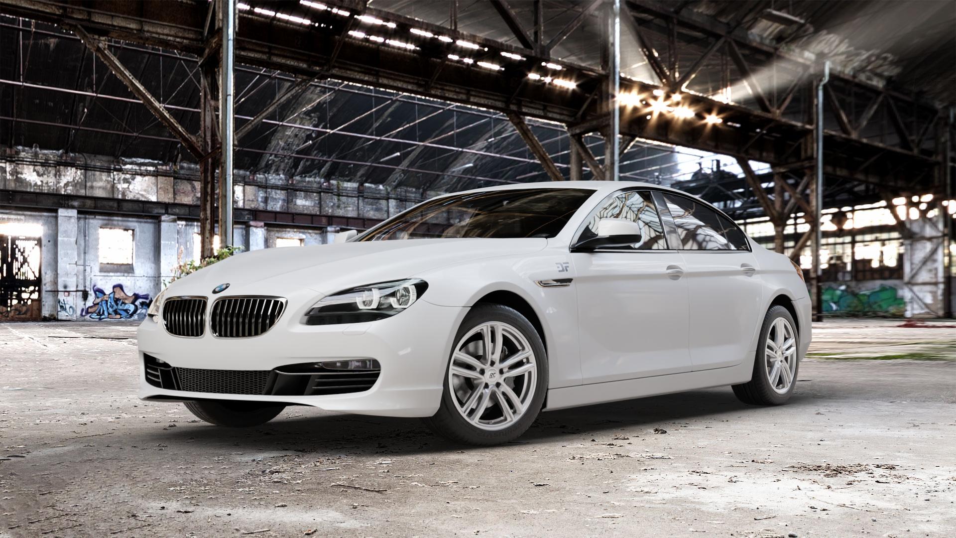 RC Design RC27 kristallsilber lackiert Felge mit Reifen in 18Zoll Winterfelge Alufelge auf weissem BMW 6er F06 Gran Coupe (6C) ⬇️ mit 15mm Tieferlegung ⬇️ Old Industrial Hall_max_5300mm_2024 Frontansicht_1