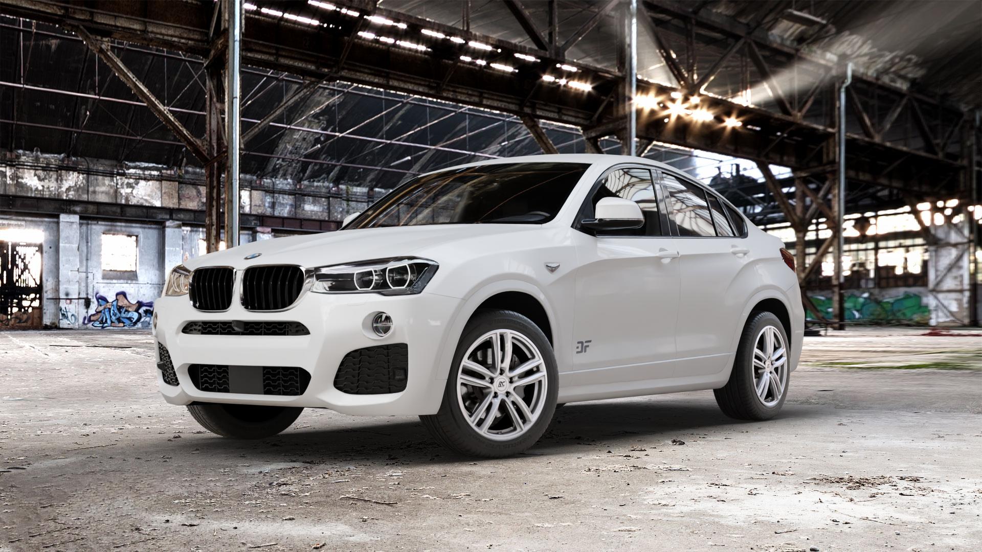 RC Design RC27 kristallsilber lackiert Felge mit Reifen in 18Zoll Winterfelge Alufelge auf weissem BMW X4 Typ F26 (X3, X-N1) ⬇️ mit 15mm Tieferlegung ⬇️ Old Industrial Hall_max_5300mm_2024 Frontansicht_1