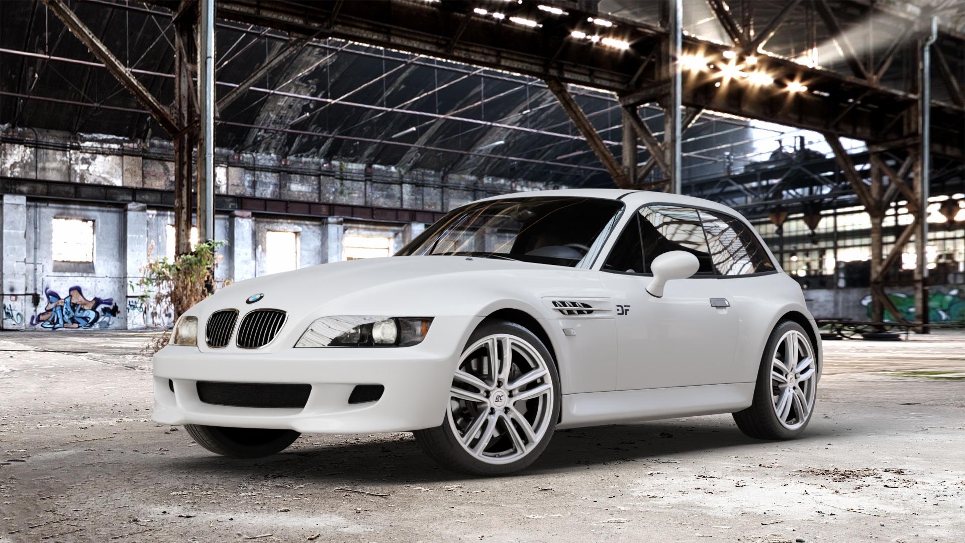 RC Design RC27 kristallsilber lackiert Felge mit Reifen in 18Zoll Winterfelge Alufelge auf weissem BMW Z3 Coupé Typ E36/8(S) (R/C) ⬇️ mit 15mm Tieferlegung ⬇️ Old Industrial Hall_max_4400mm_2024 Frontansicht_1