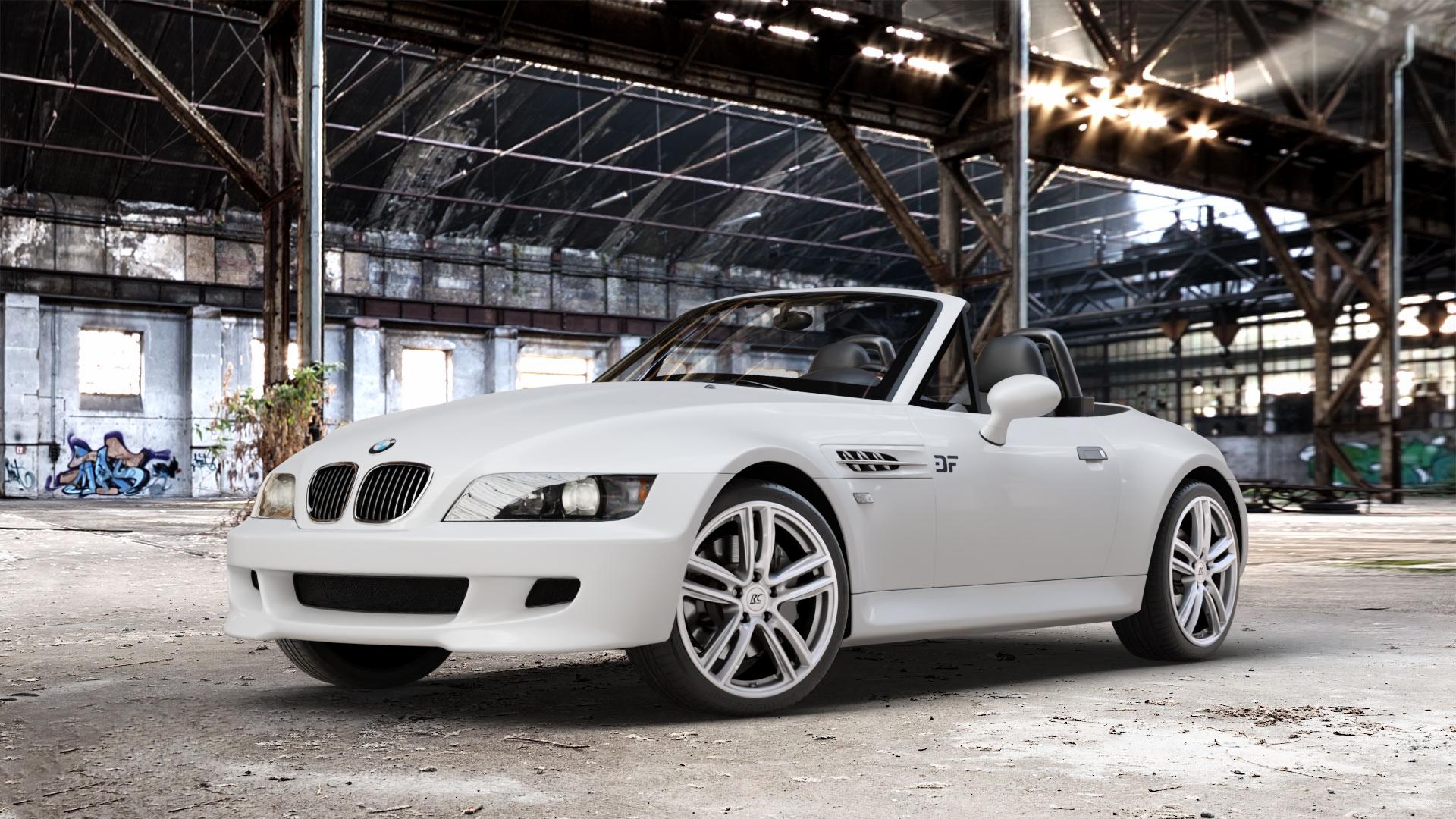 RC Design RC27 kristallsilber lackiert Felge mit Reifen in 18Zoll Winterfelge Alufelge auf weissem BMW Z3 Roadster Typ E36/7(S) (R/C) ⬇️ mit 15mm Tieferlegung ⬇️ Old Industrial Hall_max_4400mm_2024 Frontansicht_1