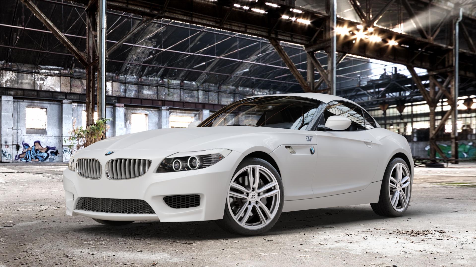 RC Design RC27 kristallsilber lackiert Felge mit Reifen in 18Zoll Winterfelge Alufelge auf weissem BMW Z4 Roadster Typ E89 (Z89, ZR) ⬇️ mit 15mm Tieferlegung ⬇️ Old Industrial Hall_max_4400mm_2024 Frontansicht_1