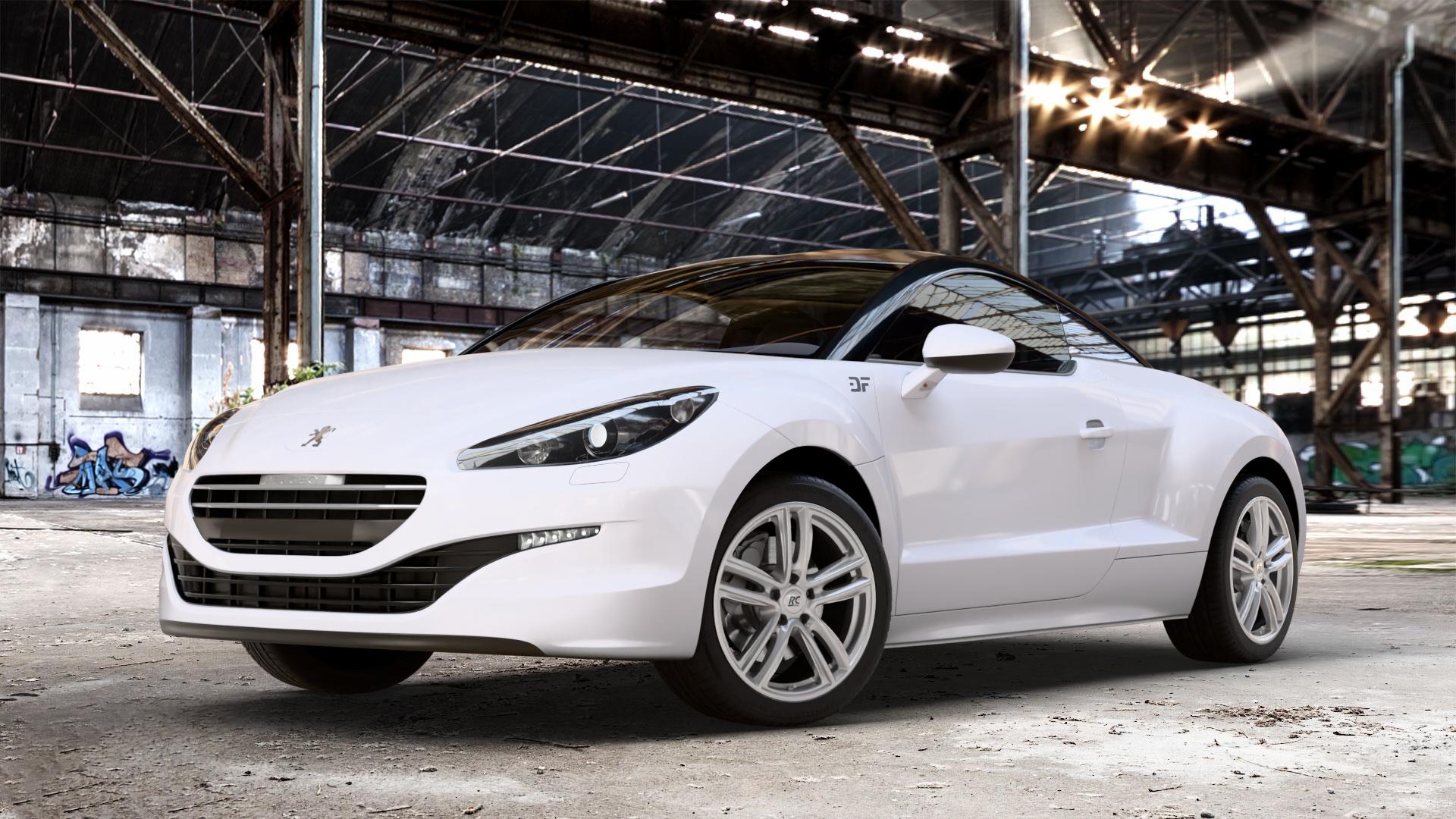 RC Design RC27 kristallsilber lackiert Felge mit Reifen in 18Zoll Winterfelge Alufelge auf weissem Peugeot RCZ Facelift ⬇️ mit 15mm Tieferlegung ⬇️ Old Industrial Hall_max_4400mm_2024 Frontansicht_1