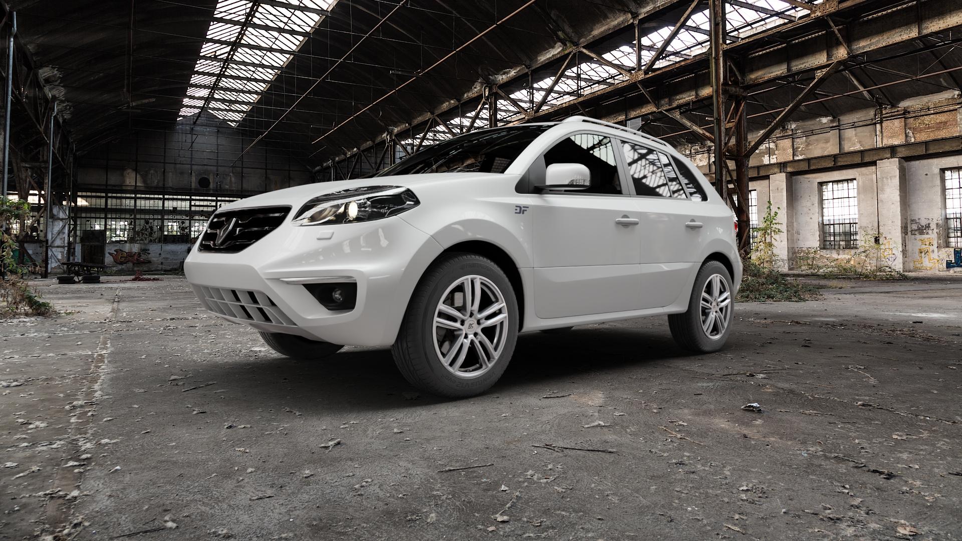 RC Design RC27 kristallsilber lackiert Felge mit Reifen in 18Zoll Winterfelge Alufelge auf weissem Renault Koleos I Typ Y ⬇️ mit 15mm Tieferlegung ⬇️ Old Industrial Hall_max5000mm_2022 Frontansicht_1