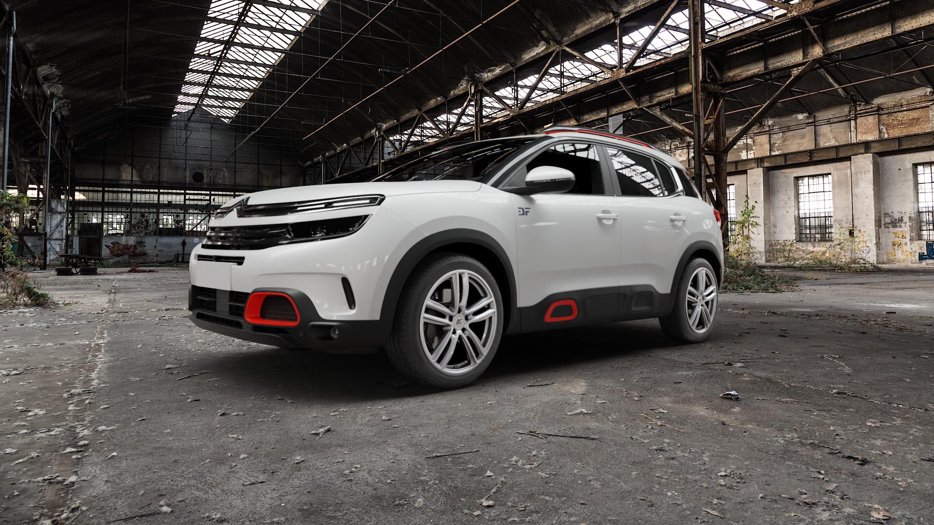 RC Design RC27 kristallsilber lackiert Felge mit Reifen in 19Zoll Winterfelge Alufelge auf weissem Citroen C5 Aircross Typ A ⬇️ mit 15mm Tieferlegung ⬇️ Old Industrial Hall_max5000mm_2022 Frontansicht_1