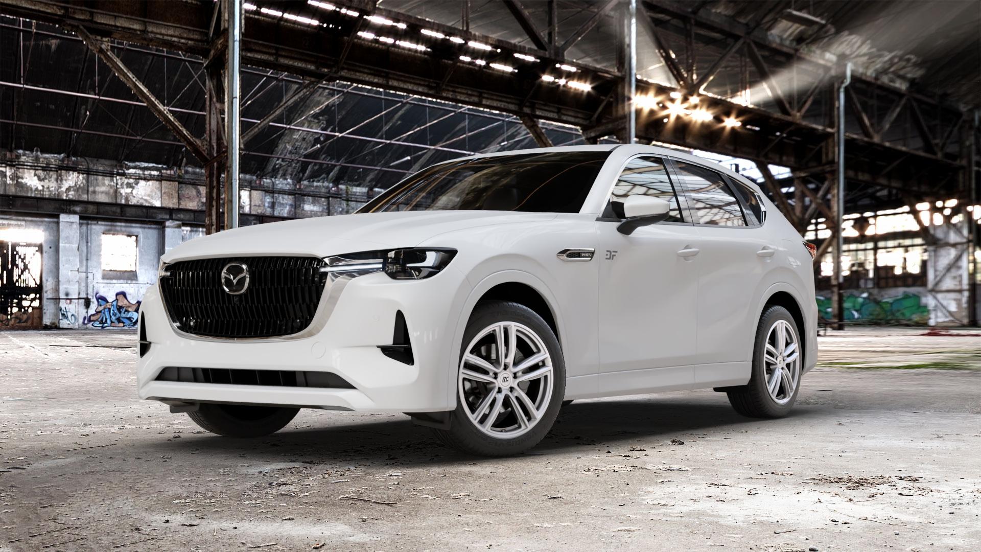 RC Design RC27 kristallsilber lackiert Felge mit Reifen in 19Zoll Winterfelge Alufelge auf weissem Mazda CX-60 Typ KH01 ⬇️ mit 15mm Tieferlegung ⬇️ Old Industrial Hall_max_5300mm_2024 Frontansicht_1