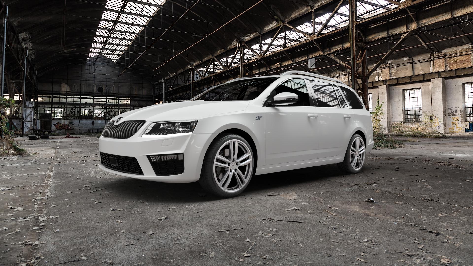 RC Design RC27 kristallsilber lackiert Felge mit Reifen in 19Zoll Winterfelge Alufelge auf weissem Skoda Octavia III Kombi Typ 5E 2,0l TDI 135kW RS (184 PS) TSI 162kW (220 169kW (230 4x4 Facelift 180kW (245 ⬇️ mit 15mm Tieferlegung ⬇️ Old Industrial Hall_max5000mm_2022 Frontansicht_1