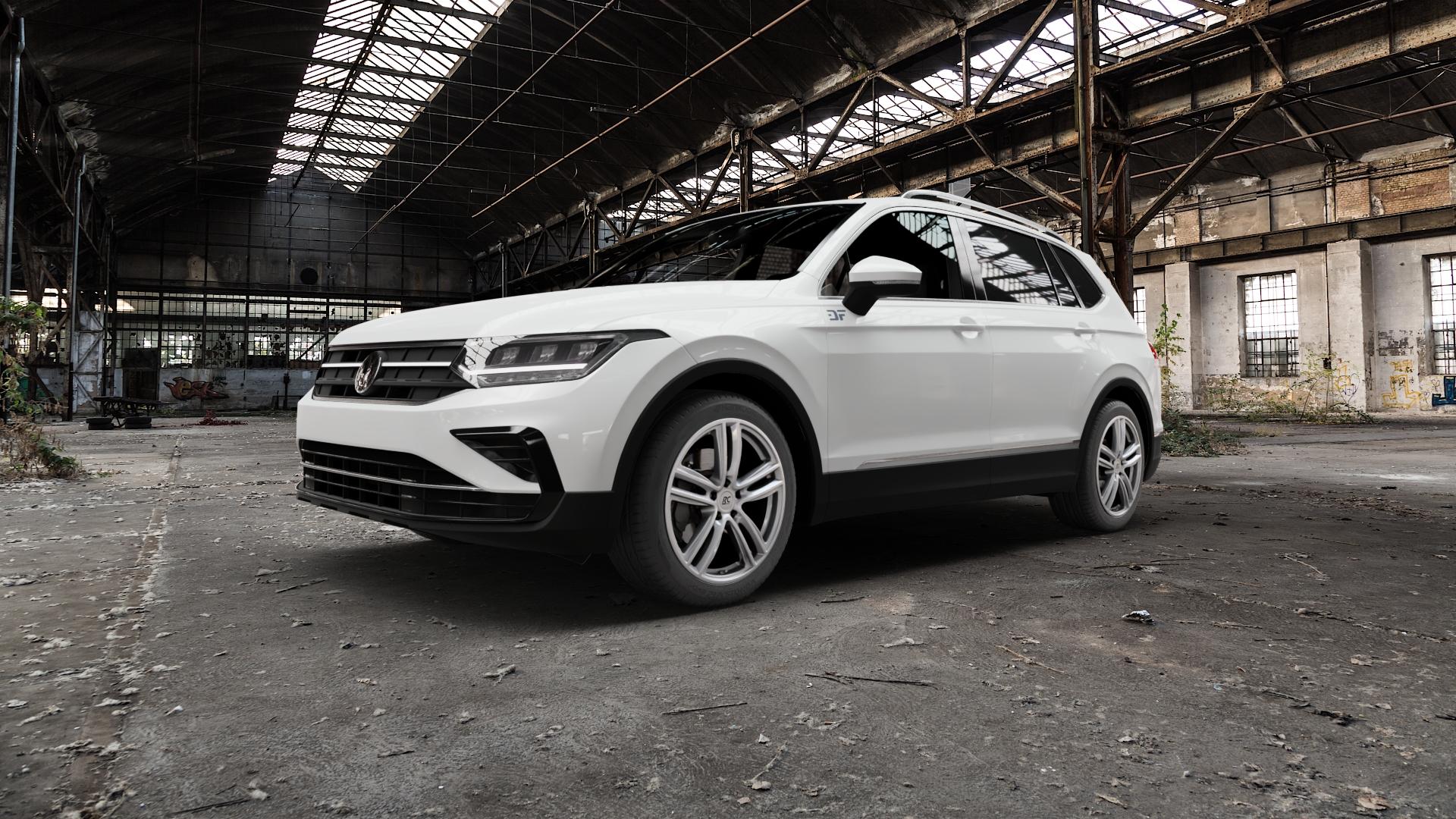 RC Design RC27 kristallsilber lackiert Felge mit Reifen in 19Zoll Winterfelge Alufelge auf weissem Volkswagen (VW) Tiguan II Typ 5N Allspace Facelift ⬇️ mit 15mm Tieferlegung ⬇️ Old Industrial Hall_max5000mm_2022 Frontansicht_1