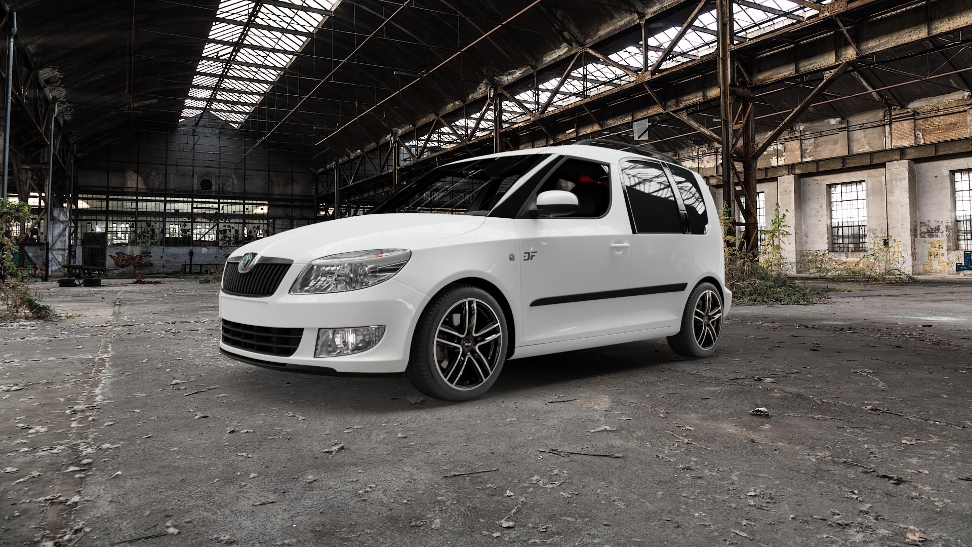 RC Design RC27 schwarz front-poliert Felge mit Reifen silber mehrfarbig in 16Zoll Alufelge auf weissem Skoda Roomster Typ 5J 1,2l 51kW (69 PS) 1,4l 63kW (86 TDI 55kW (75 TSI 77kW (105 1,6l 66kW (90 ⬇️ mit 15mm Tieferlegung ⬇️ Old Industrial Hall_max5000mm_2022 Frontansicht_1