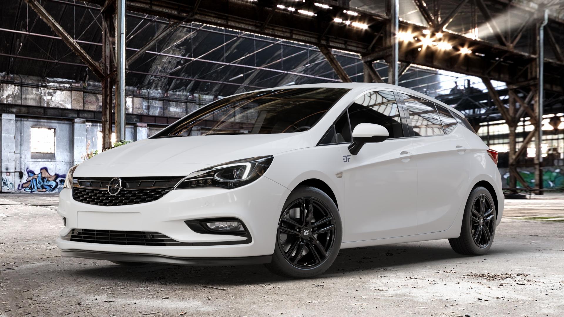 RC Design RC27 schwarz lackiert Felge mit Reifen in 17Zoll Winterfelge Alufelge auf weissem Opel Astra K Typ B-K ⬇️ mit 15mm Tieferlegung ⬇️ Old Industrial Hall_max_4400mm_2024 Frontansicht_1