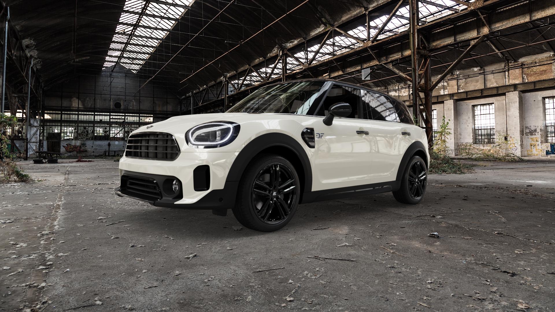 RC Design RC27 schwarz lackiert Felge mit Reifen in 19Zoll Winterfelge Alufelge auf weissem Mini F60 Typ FMX (Countryman) Facelift ⬇️ mit 15mm Tieferlegung ⬇️ Old Industrial Hall_max5000mm_2022 Frontansicht_1