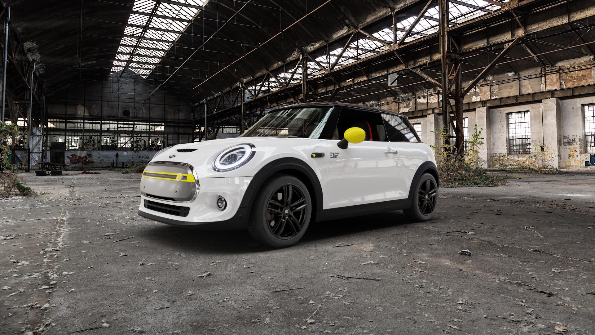 RC Design RC27 schwarz-matt lackiert Felge mit Reifen in 16Zoll Winterfelge Alufelge auf weissem Mini F56 Typ FML2E (3-Türer Limousine) 0,0l Cooper SE 75kW (102 PS) ⬇️ mit 15mm Tieferlegung ⬇️ Old Industrial Hall_max5000mm_2022 Frontansicht_1