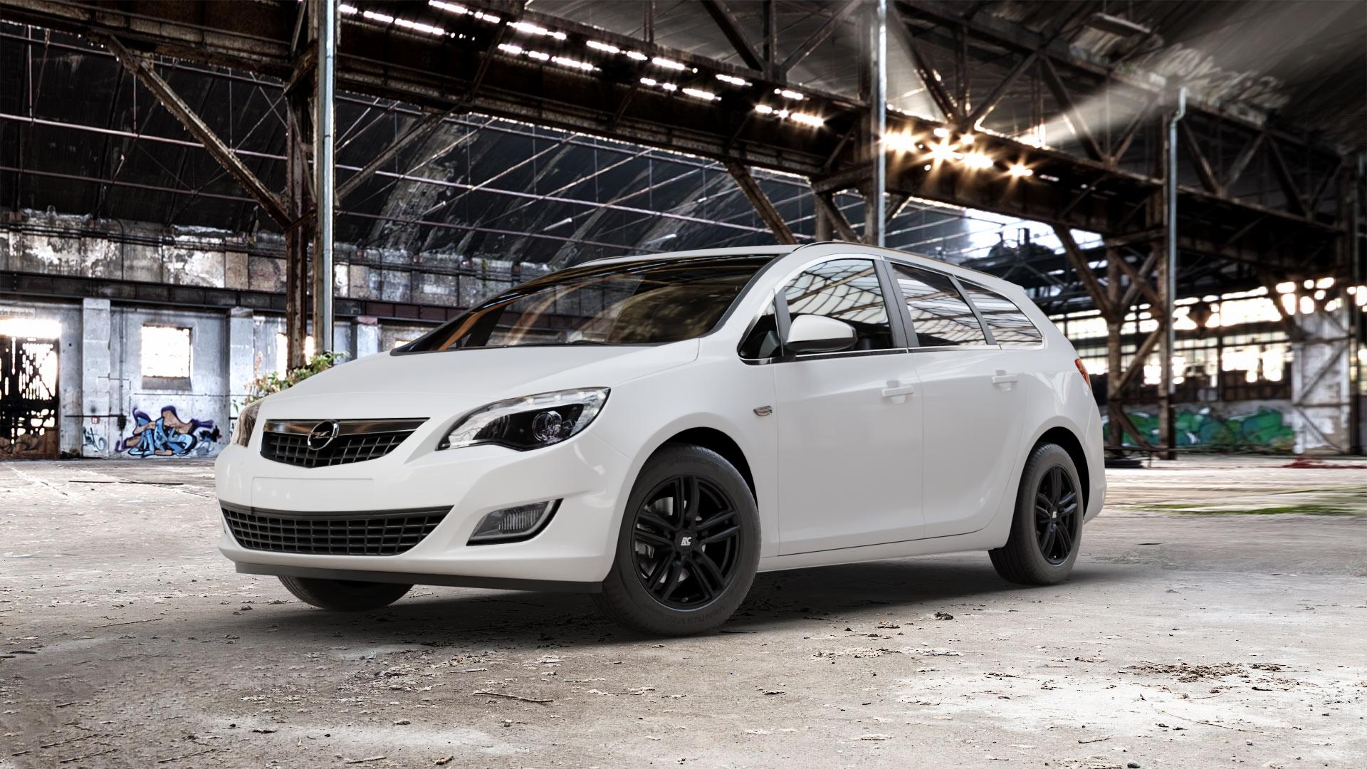 RC Design RC27 schwarz-matt lackiert Felge mit Reifen in 16Zoll Winterfelge Alufelge auf weissem Opel Astra J Sports Tourer Typ P-J/SW Facelift ⬇️ mit 15mm Tieferlegung ⬇️ Old Industrial Hall_max_5300mm_2024 Frontansicht_1