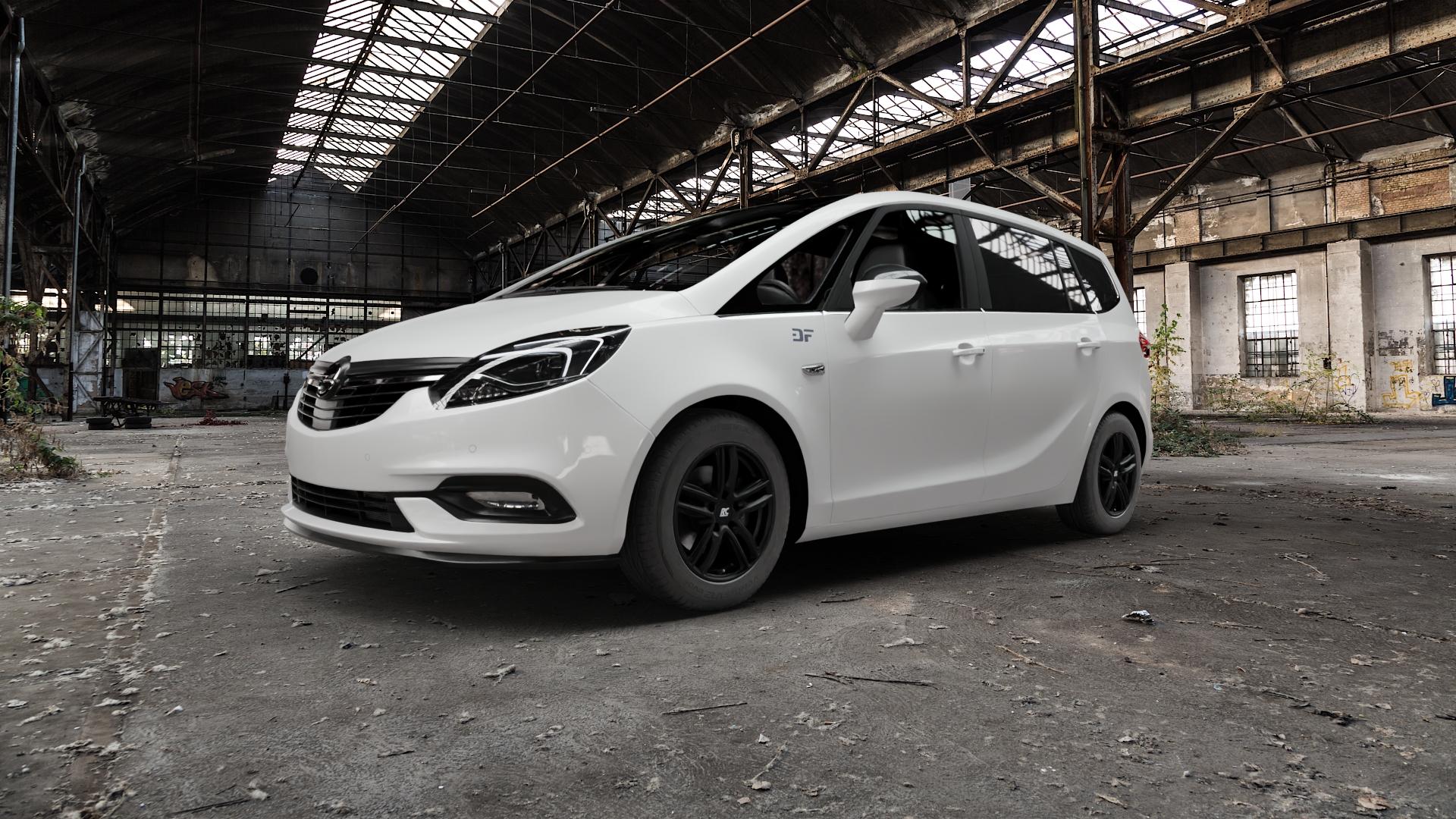 RC Design RC27 schwarz-matt lackiert Felge mit Reifen in 16Zoll Winterfelge Alufelge auf weissem Opel Zafira C Tourer Facelift ⬇️ mit 15mm Tieferlegung ⬇️ Old Industrial Hall_max5000mm_2022 Frontansicht_1