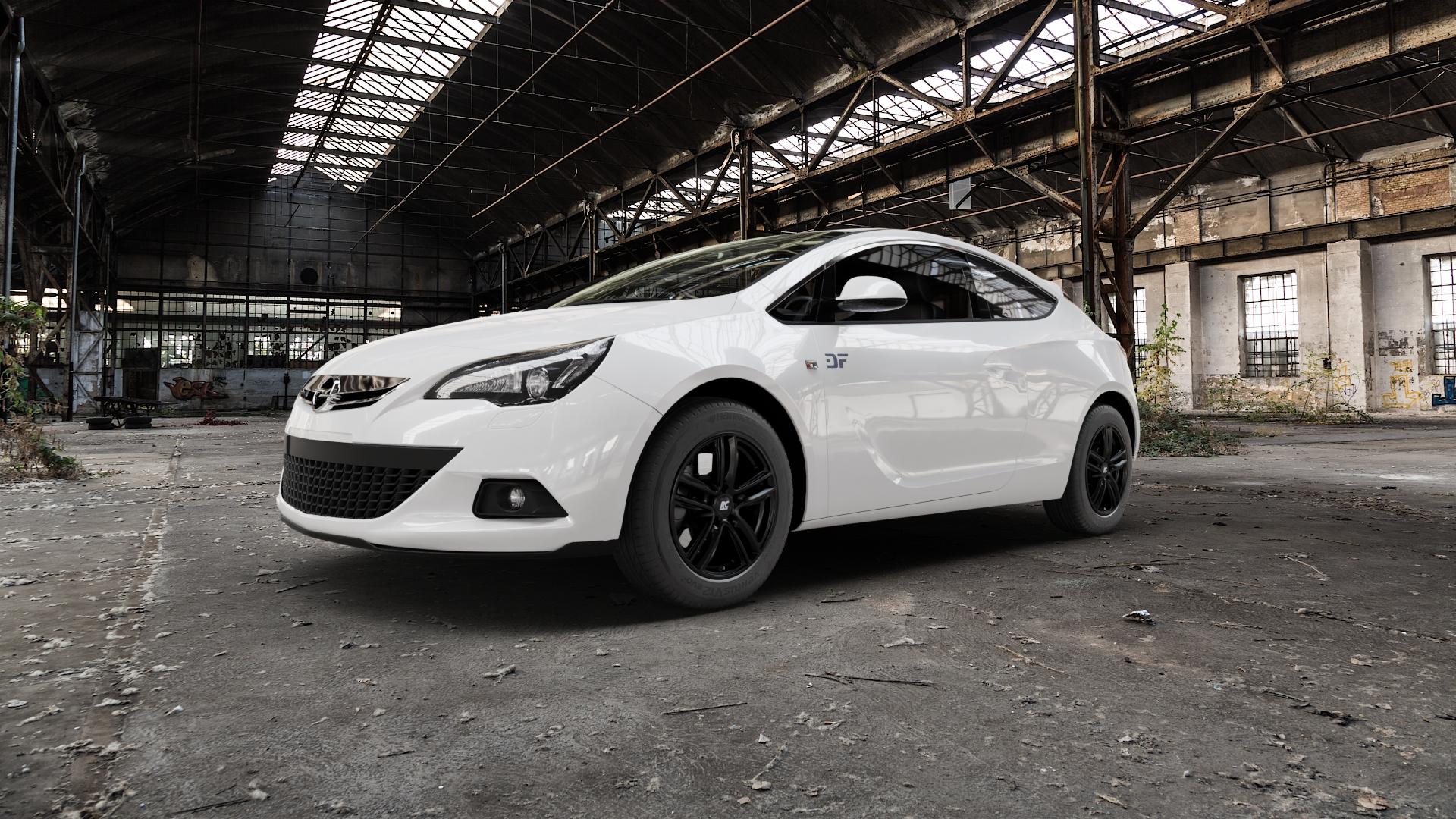 RC Design RC27 schwarz-matt lackiert Felge mit Reifen in 17Zoll Winterfelge Alufelge auf weissem Opel Astra J GTC Typ P-J/SW ⬇️ mit 15mm Tieferlegung ⬇️ Old Industrial Hall_max5000mm_2022 Frontansicht_1