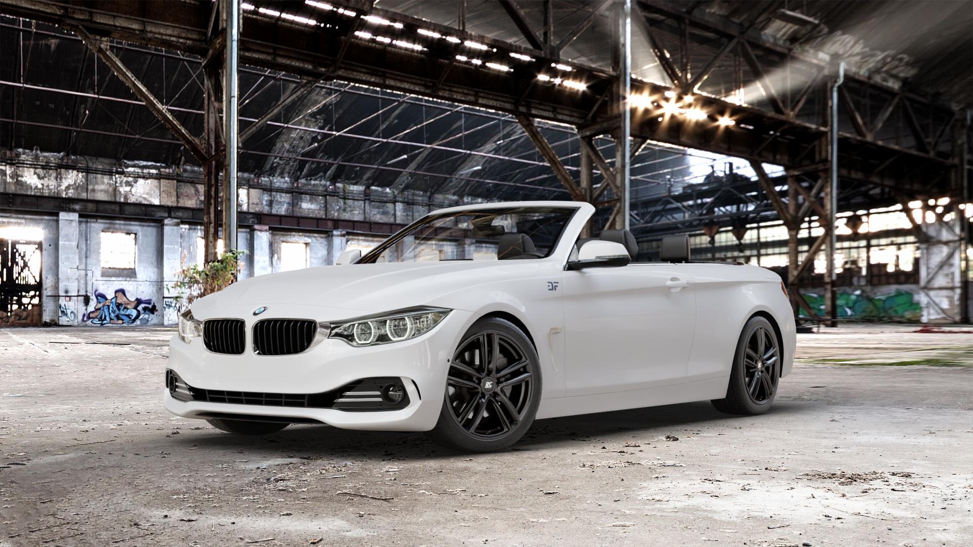 RC Design RC27 schwarz-matt lackiert Felge mit Reifen in 18Zoll Winterfelge Alufelge auf weissem BMW 428i Typ F33 (Cabrio) 435i 420d xDrive 420i 425d 430d 435d 430i 440i 4er Cabrio (3C) ⬇️ mit 15mm Tieferlegung ⬇️ Old Industrial Hall_max_5300mm_2024 Frontansicht_1