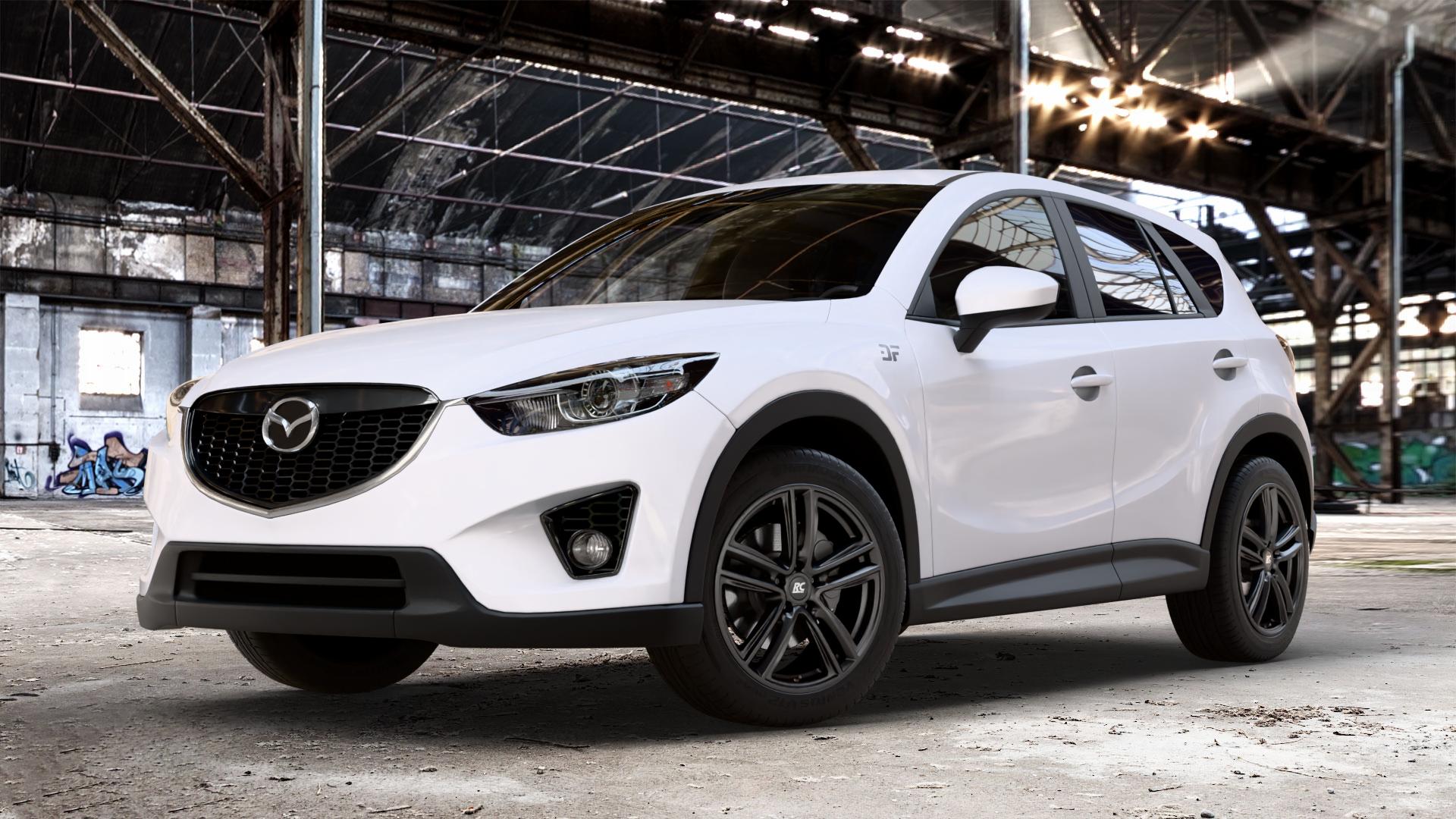 RC Design RC27 schwarz-matt lackiert Felge mit Reifen in 19Zoll Winterfelge Alufelge auf weissem Mazda CX-5 Typ KE GH ⬇️ mit 15mm Tieferlegung ⬇️ Old Industrial Hall_max_4400mm_2024 Frontansicht_1