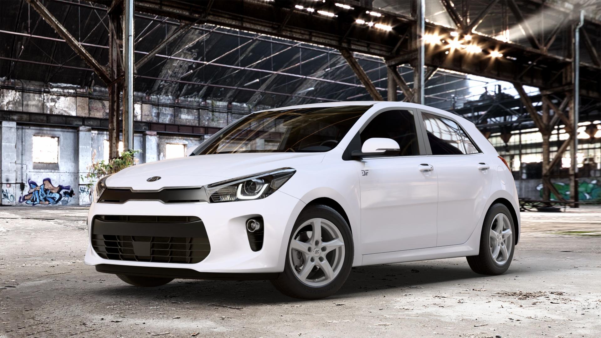 RC Design RC30 kristallsilber lackiert Felge mit Reifen in 15Zoll Winterfelge Alufelge auf weissem Kia Rio IV Typ YB Facelift ⬇️ mit 15mm Tieferlegung ⬇️ Old Industrial Hall_max_4400mm_2024 Frontansicht_1