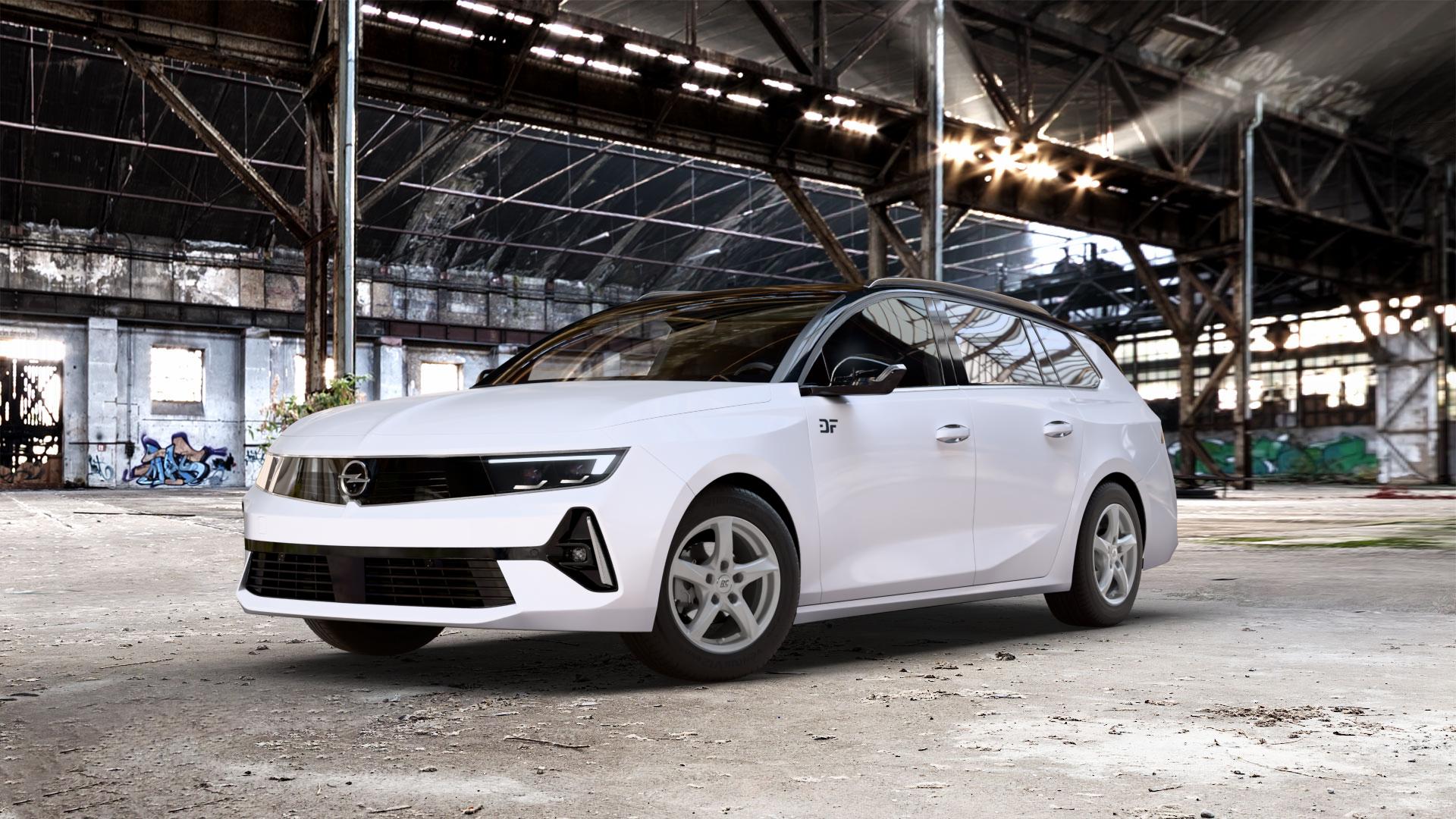 RC Design RC30 kristallsilber lackiert Felge mit Reifen in 15Zoll Winterfelge Alufelge auf weissem Opel Astra L Sports Tourer Typ F Facelift ⬇️ mit 15mm Tieferlegung ⬇️ Old Industrial Hall_max_5300mm_2024 Frontansicht_1